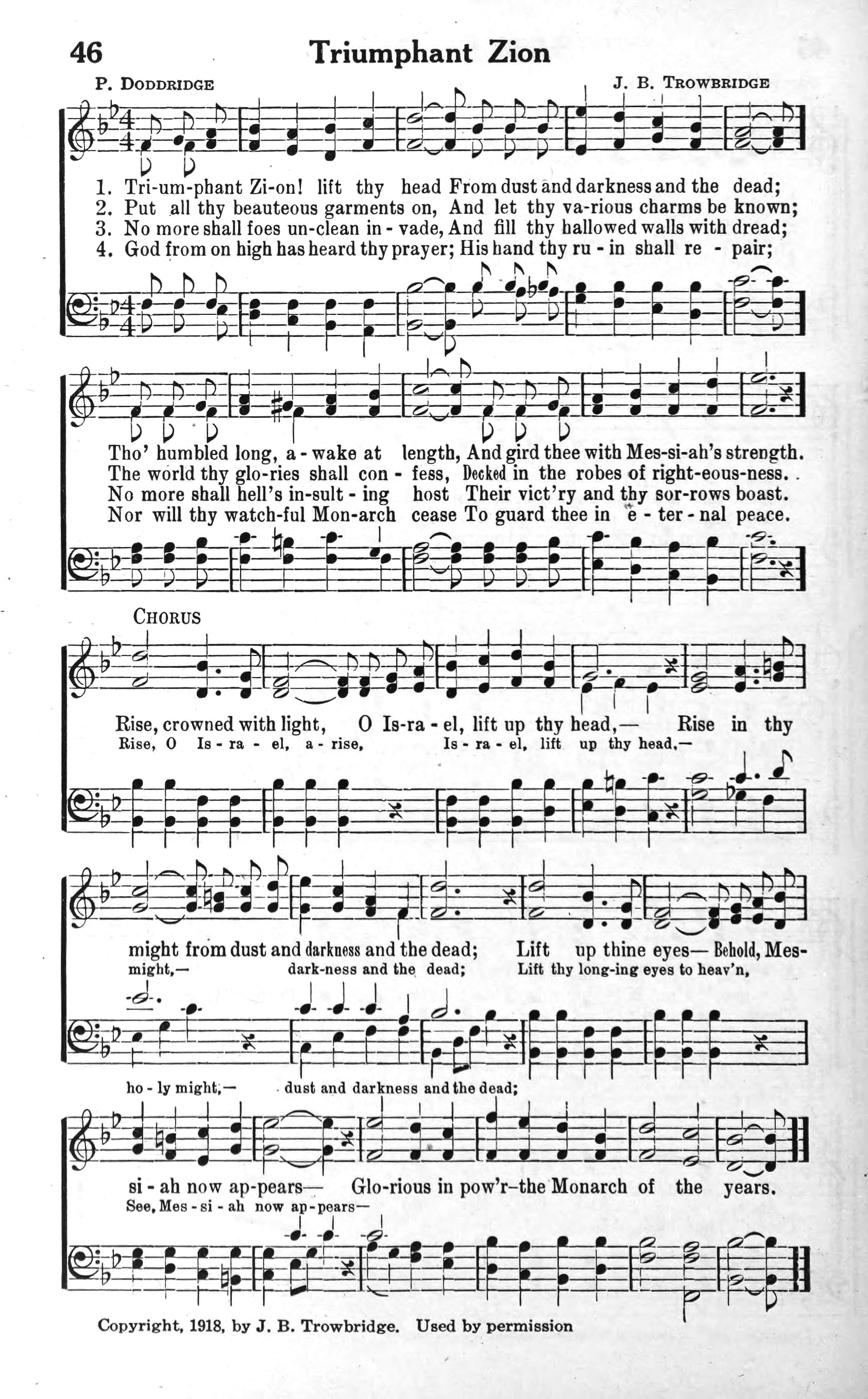 Hymn Sheet for Triumphant Zion, lift Thy head