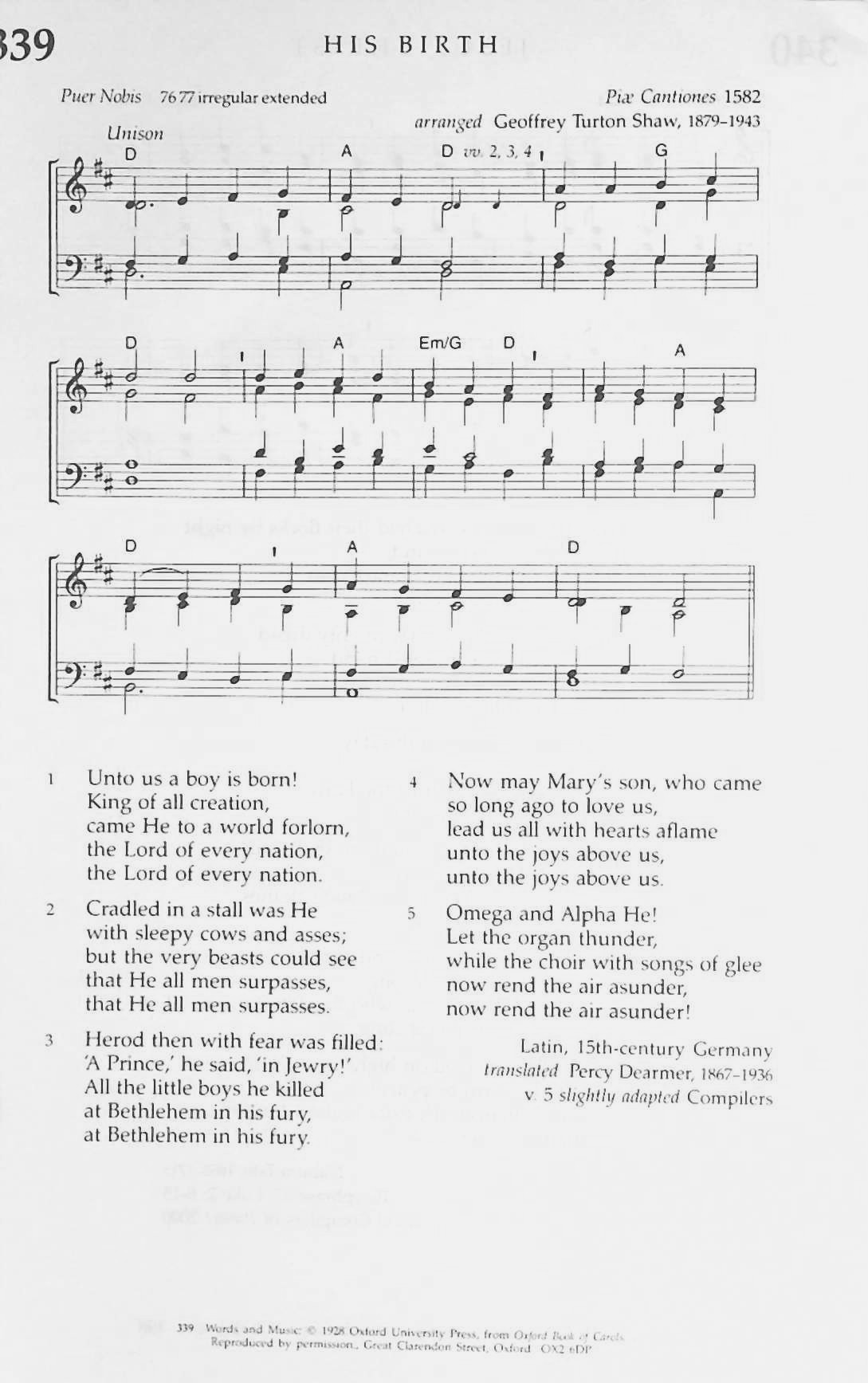 Hymn Sheet for Unto Us a Boy is Born