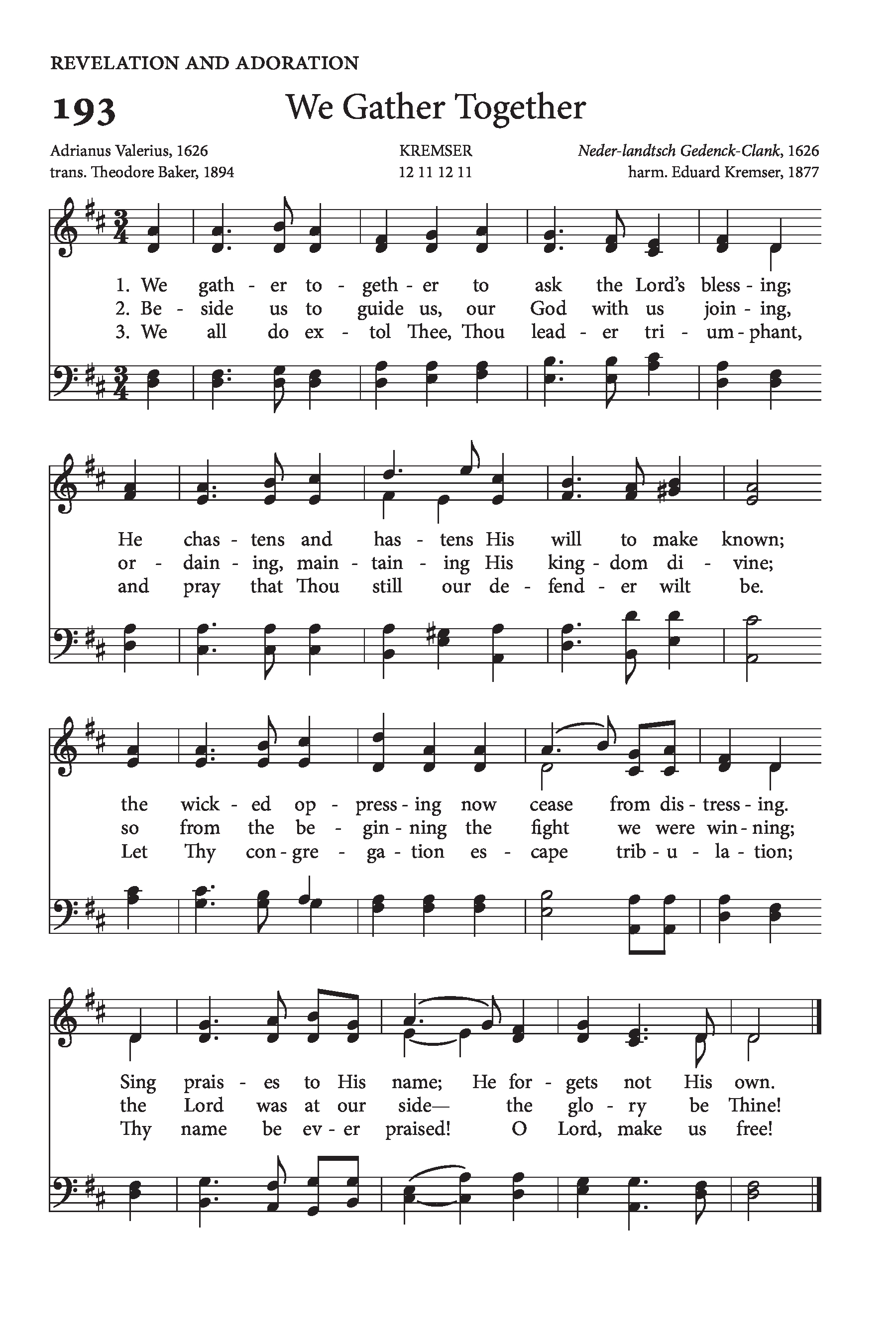 Hymn Sheet for We Gather Together