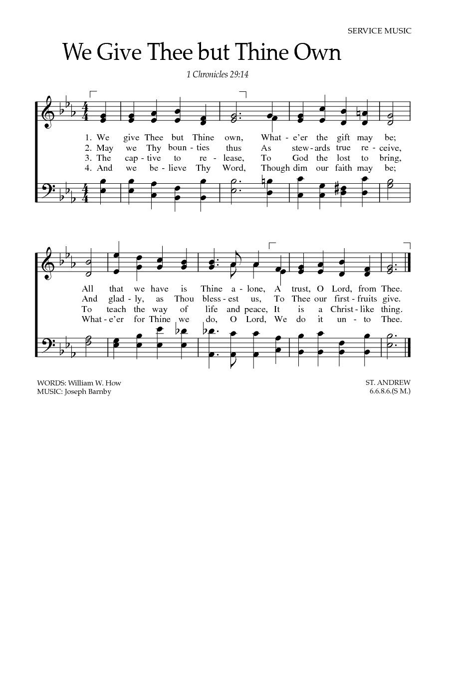 Hymn Sheet for We Give Thee But Thine Own
