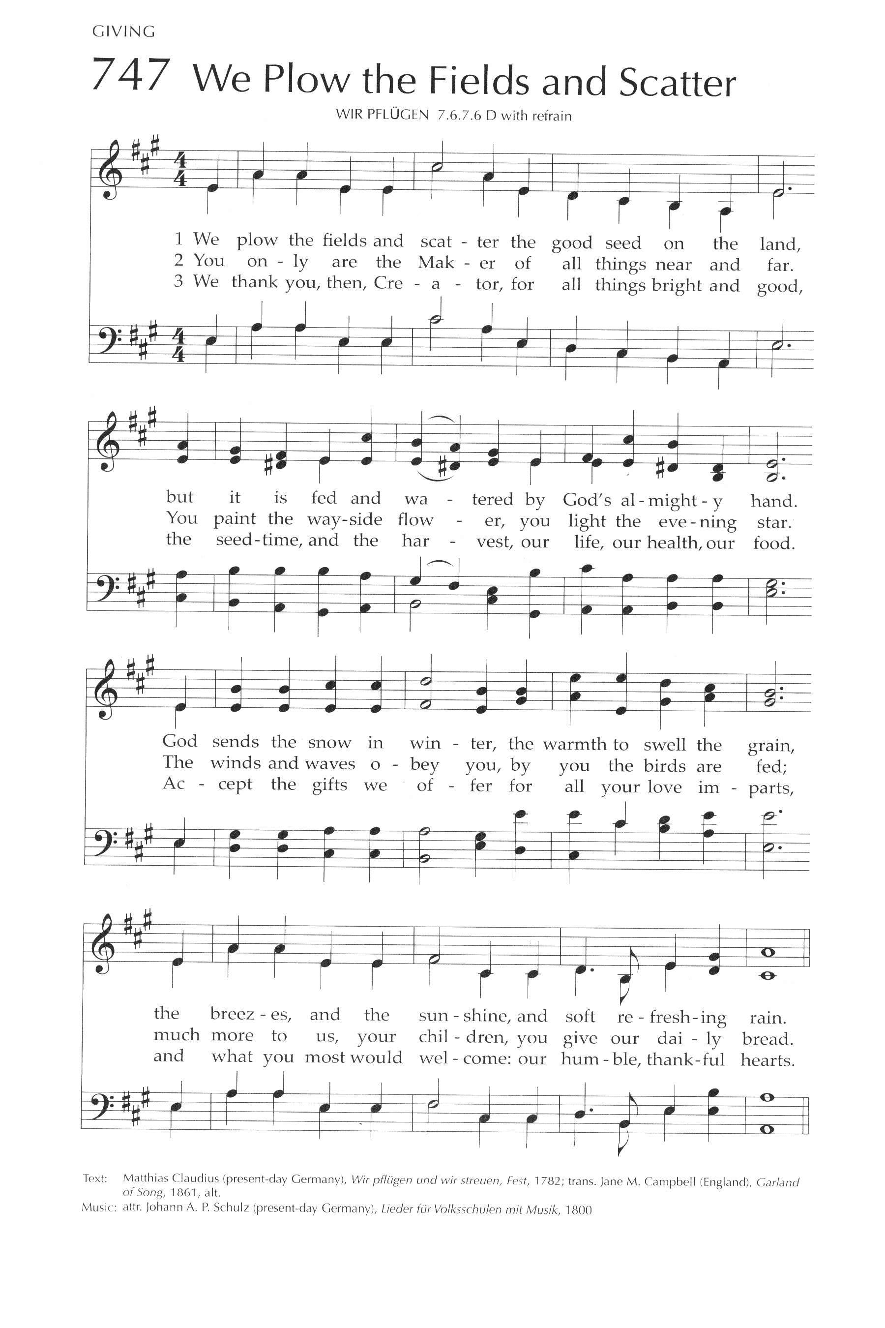 Hymn Sheet for We Plough The Fields And Scatter