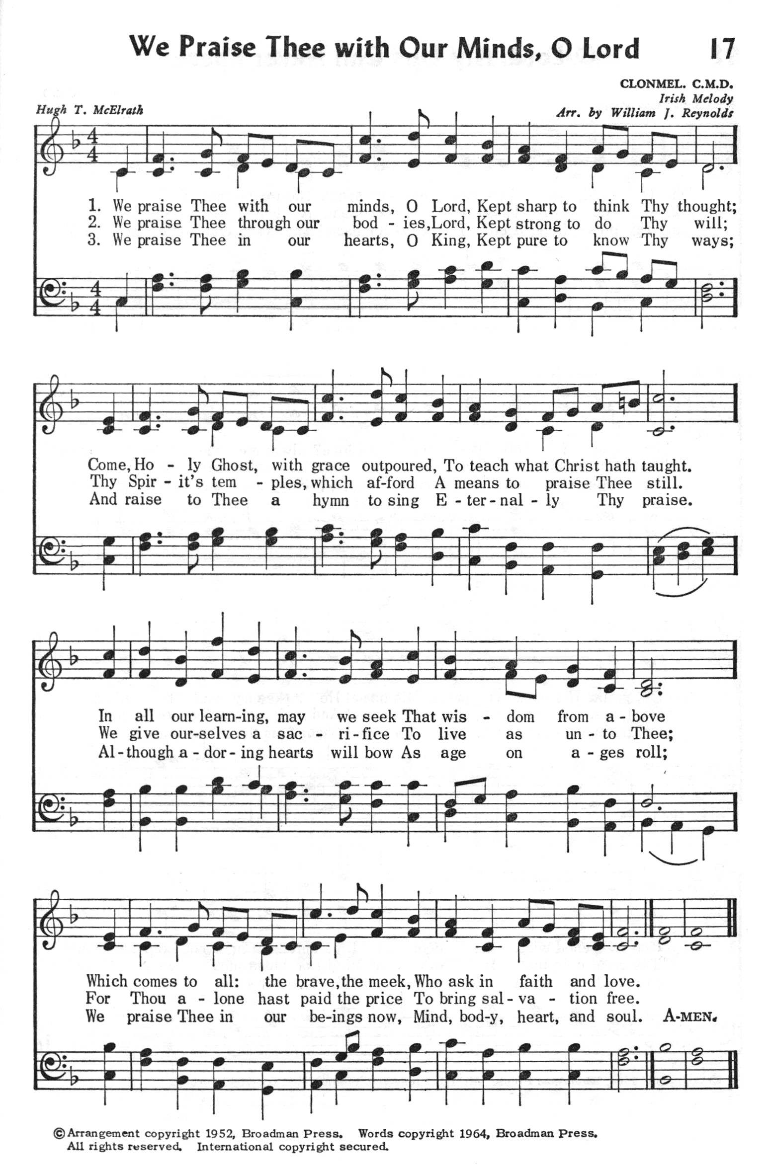 Hymn Sheet for We Praise Thee With Our Minds
