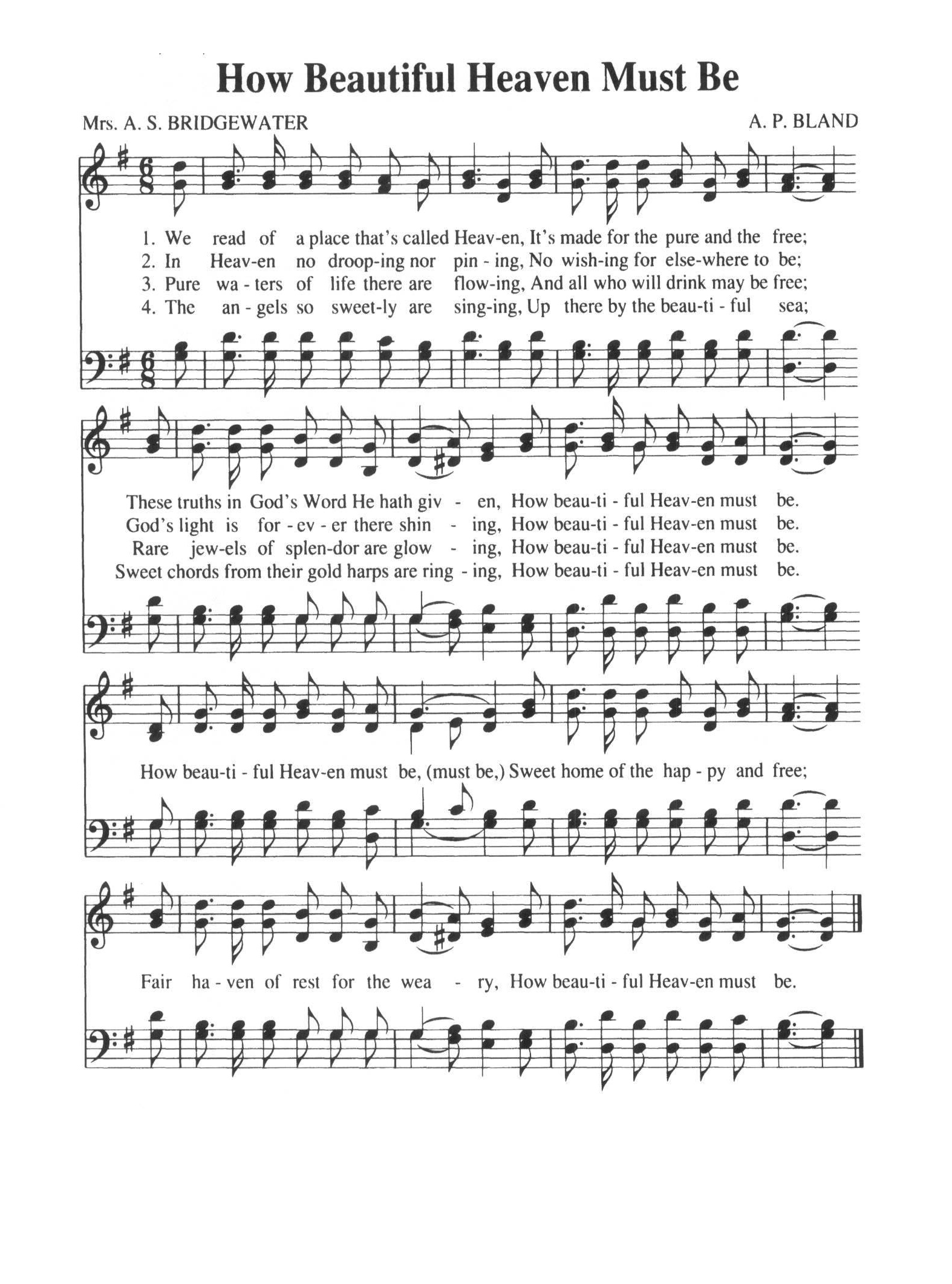 Hymn Sheet for How Beautiful Heaven Must Be