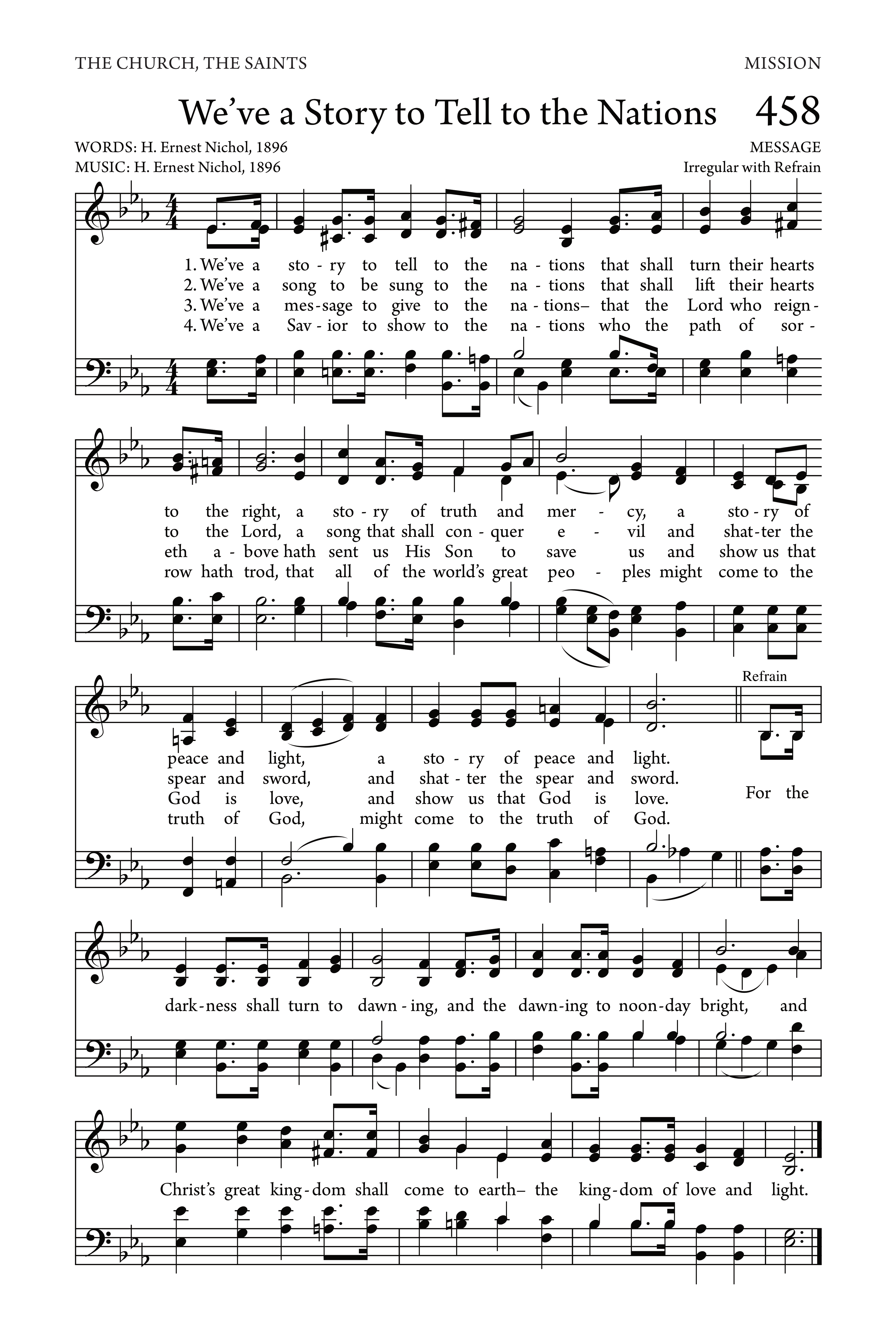 Hymn Sheet for We've a Story to Tell to the Nations