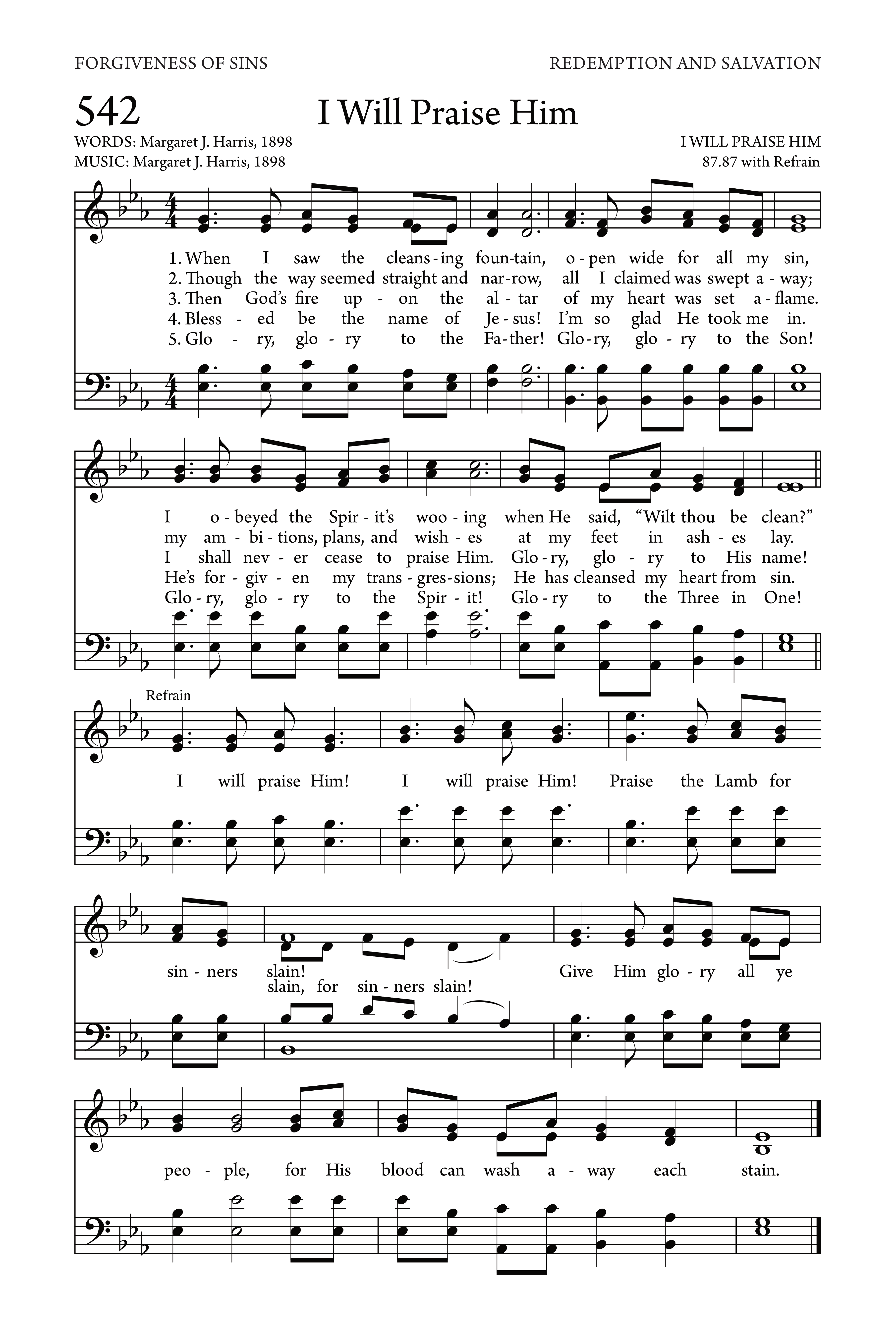 Hymn Sheet for I Will Praise Him