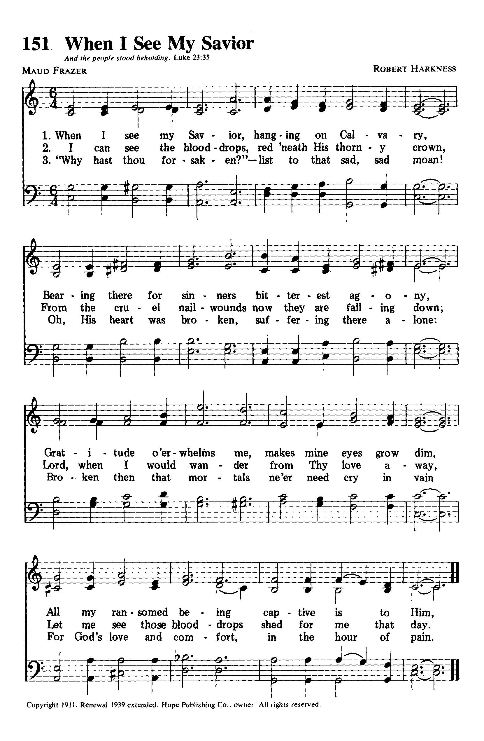 Hymn Sheet for When I See My Savior, Hanging On Calvary