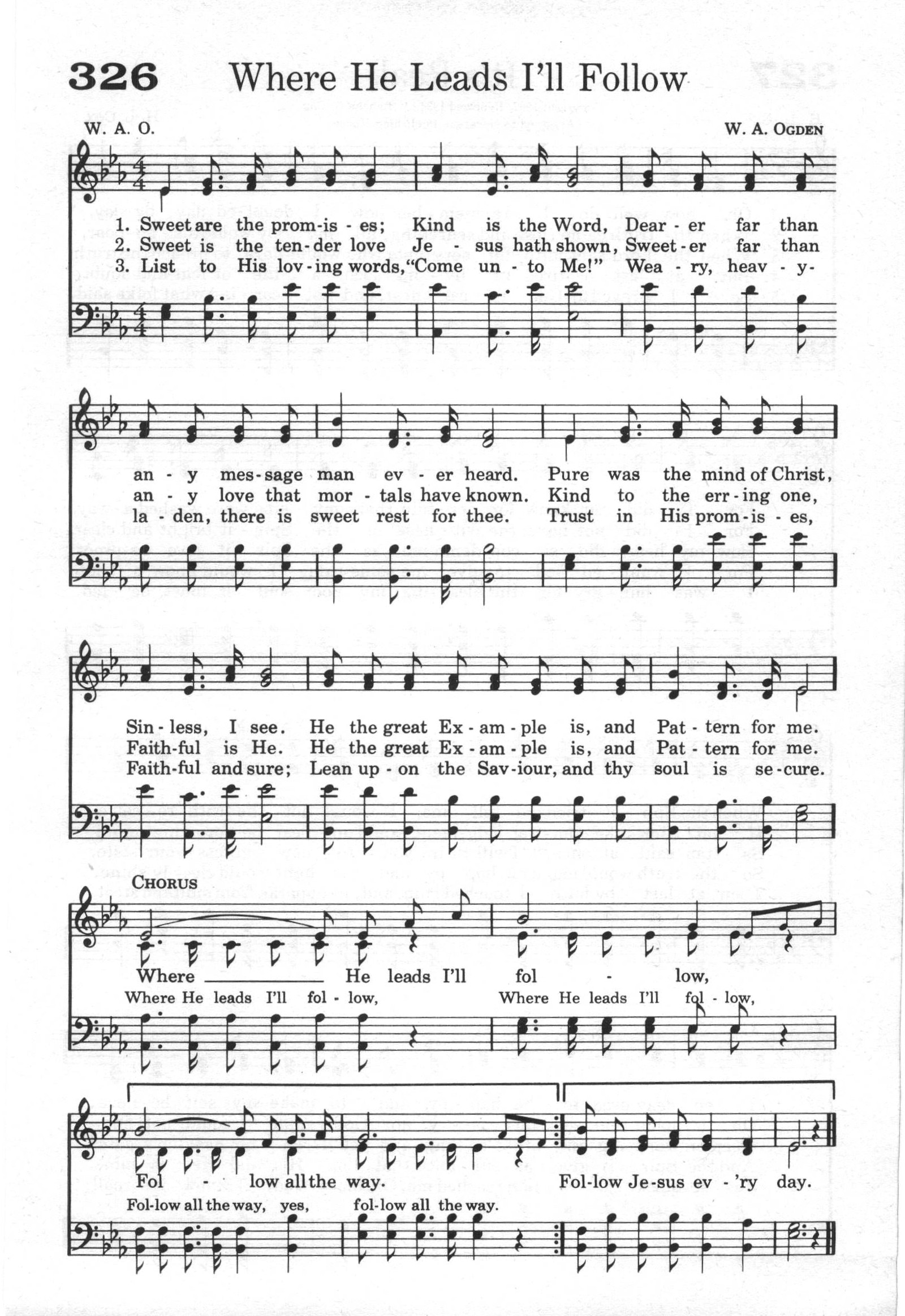 Hymn Sheet for Where He Leads I’ll Follow