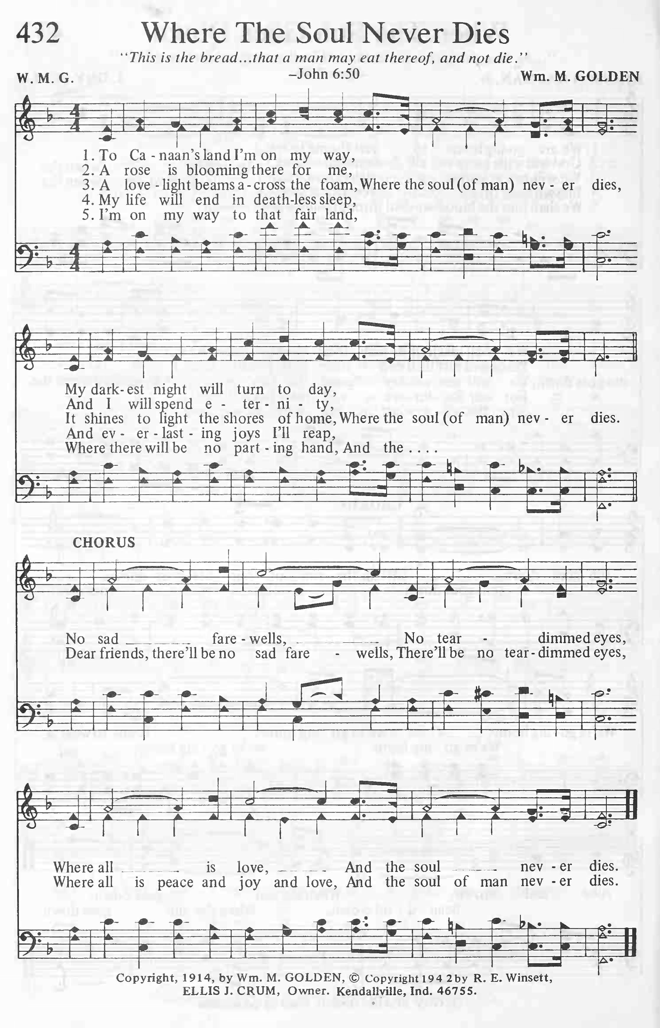 Hymn Sheet for Where the Soul Never Dies