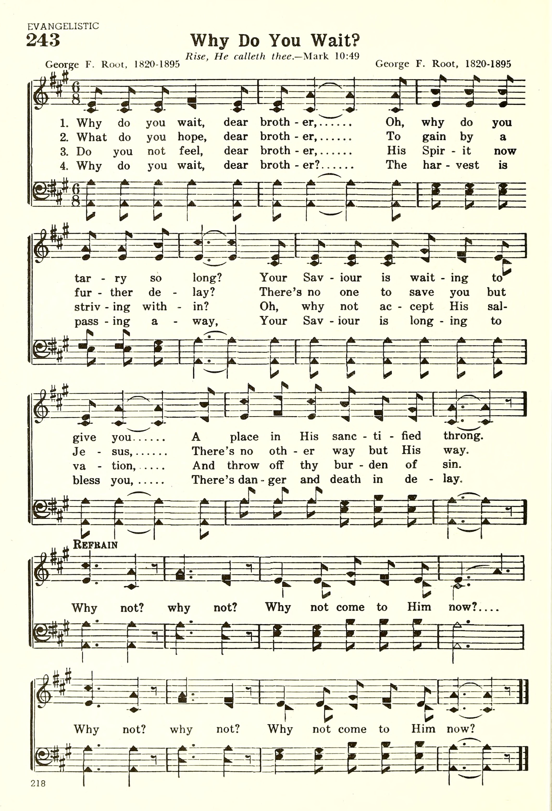 Hymn Sheet for Why Do You Wait, Dear Brother