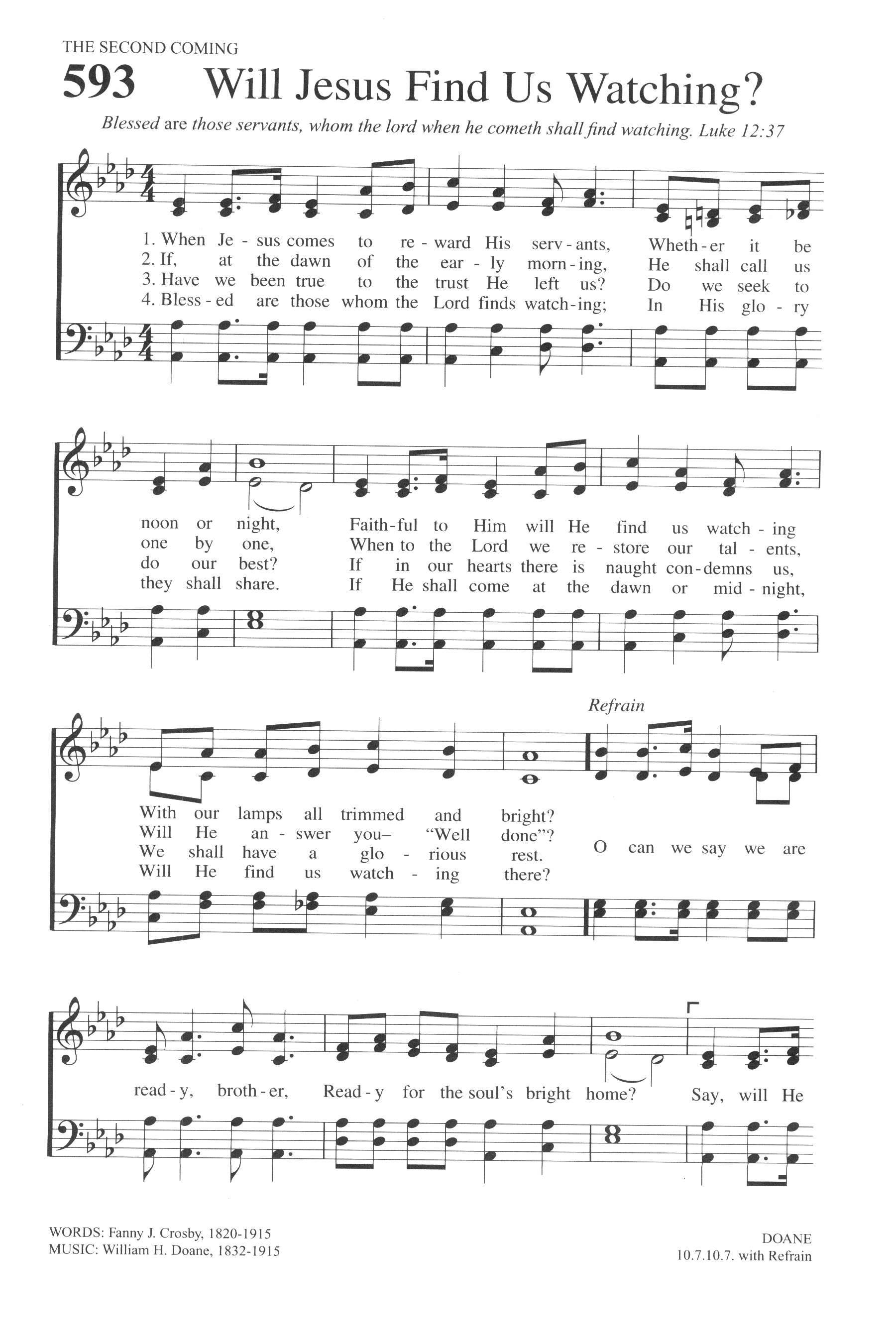 Hymn Sheet for Will Jesus Find Us Watching