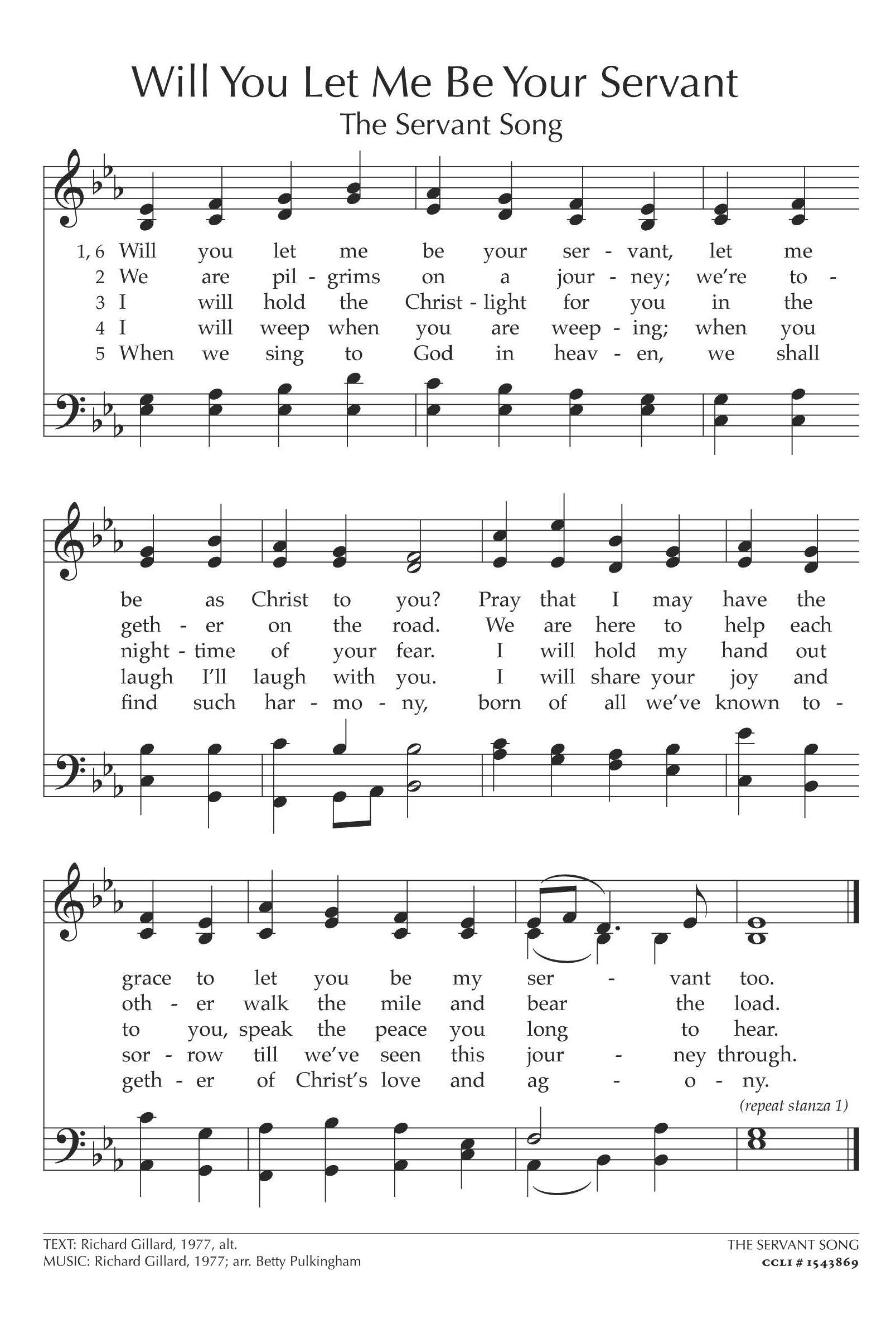 Hymn Sheet for Brother, Let Me Be Your Servant (The Servant Song)