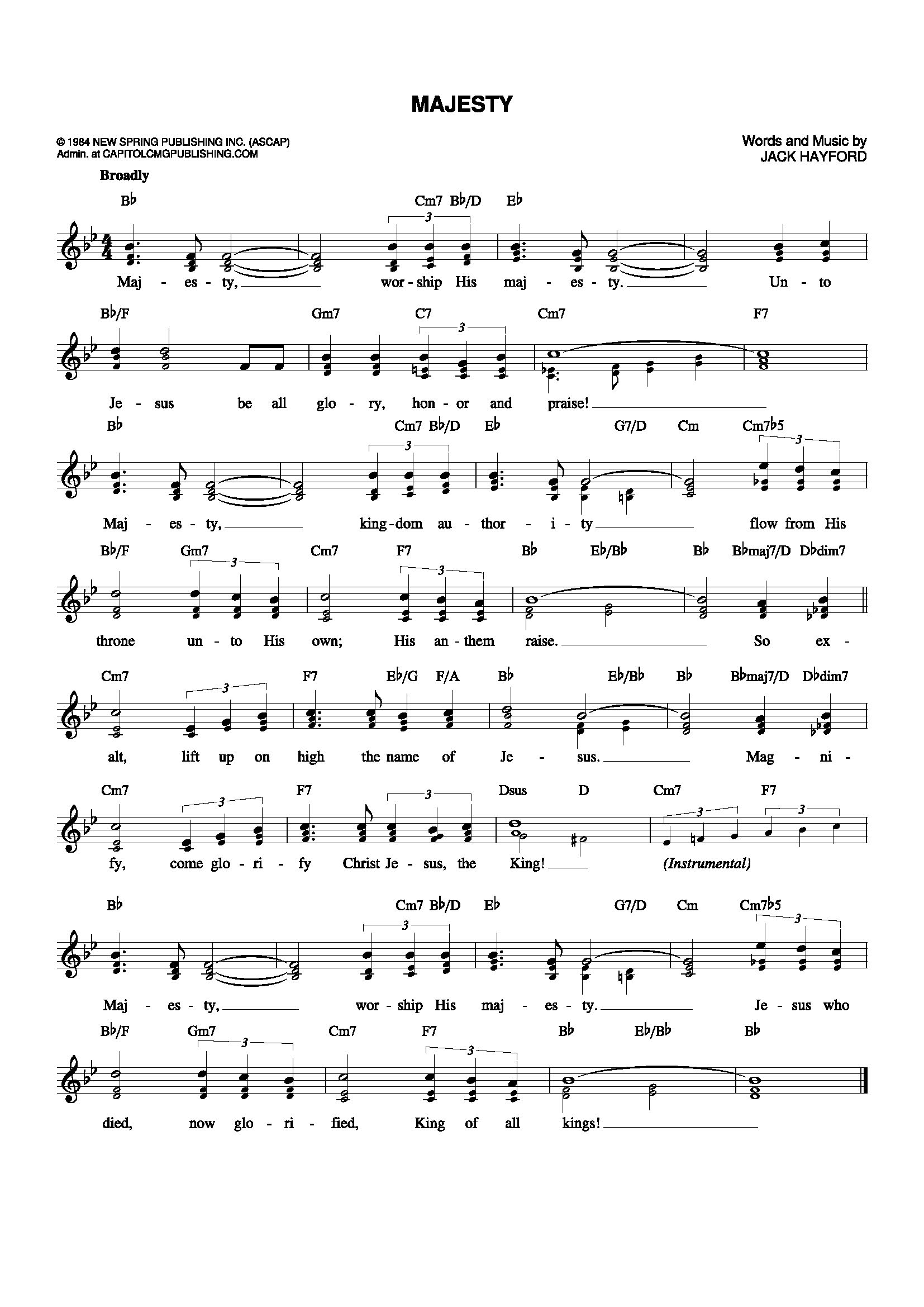 Hymn Sheet for Majesty, Worship His Majesty