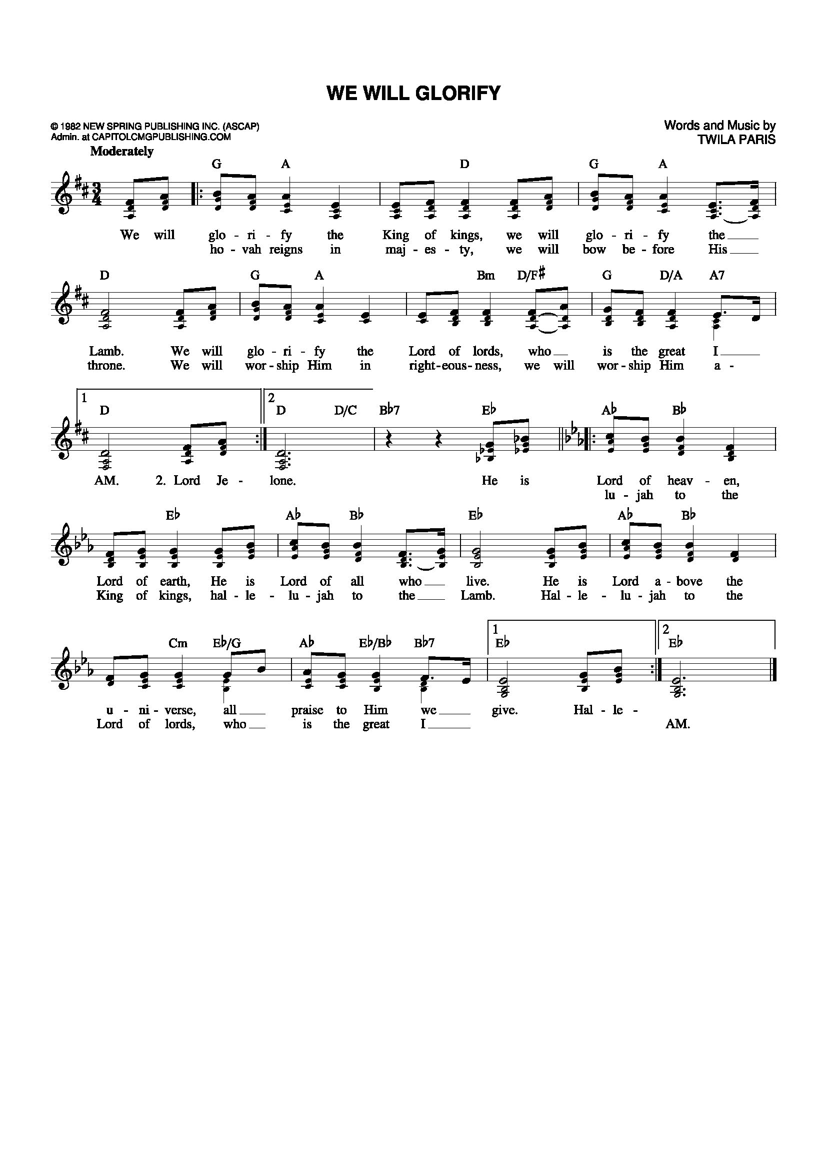 Hymn Sheet for We Will Glorify the King of Kings