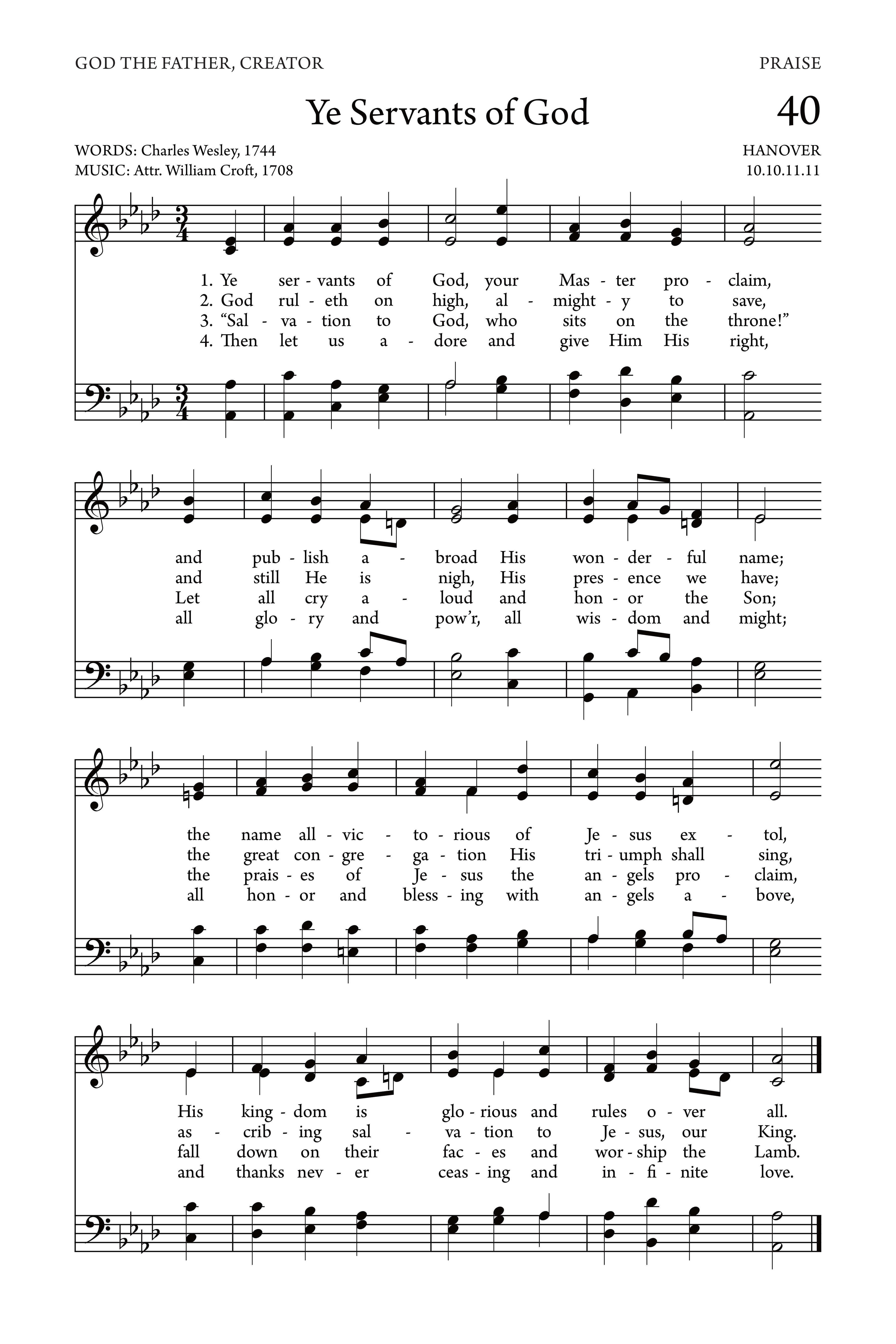 Hymn Sheet for Ye Servants of God, Your Master Proclaim