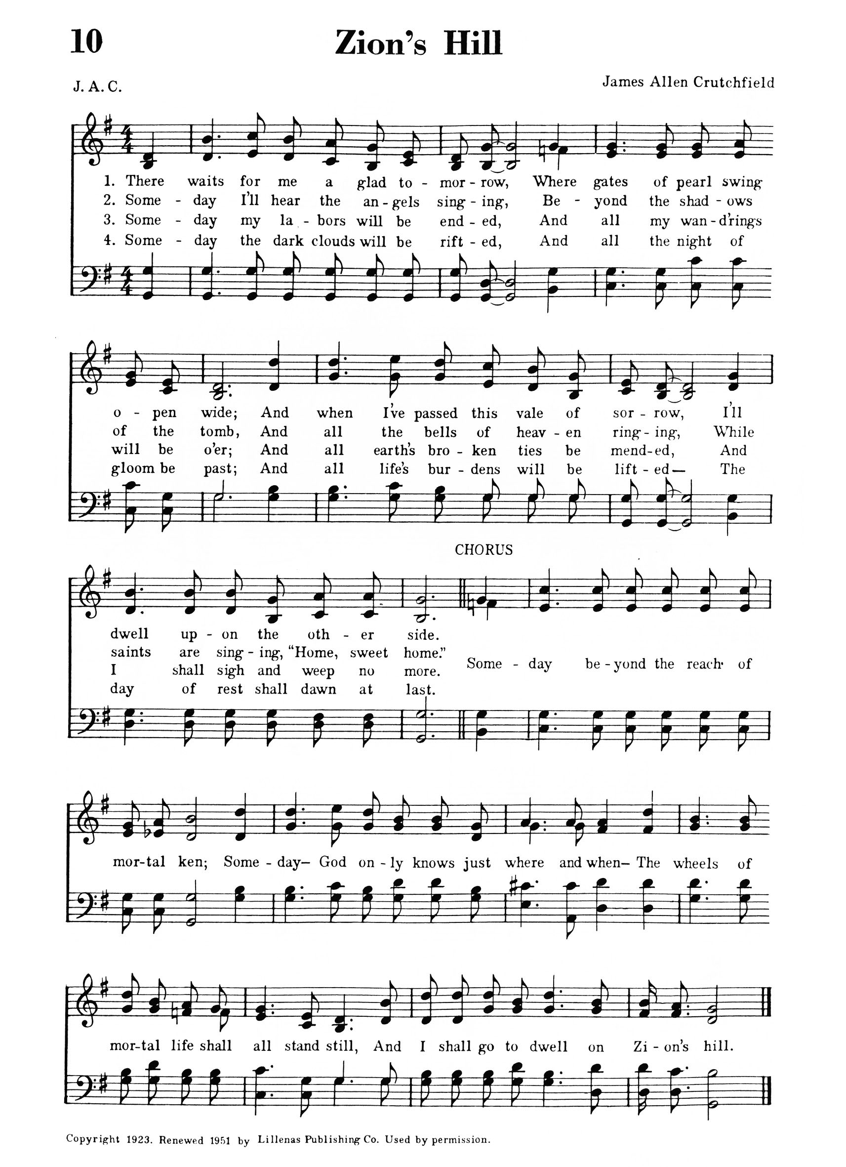 Hymn Sheet for Zion's Hill