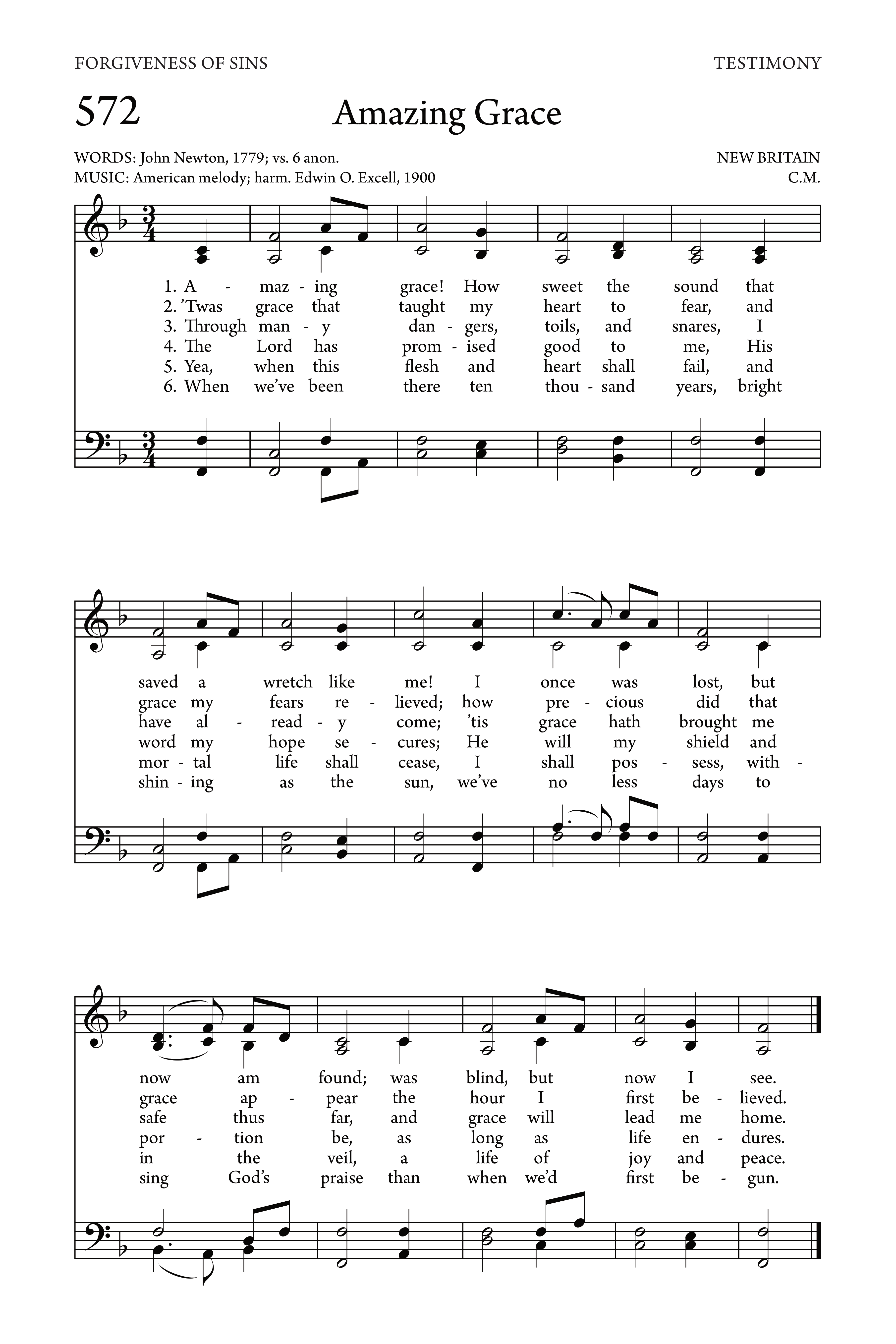 Hymn Sheet for Amazing grace! (how sweet the sound)