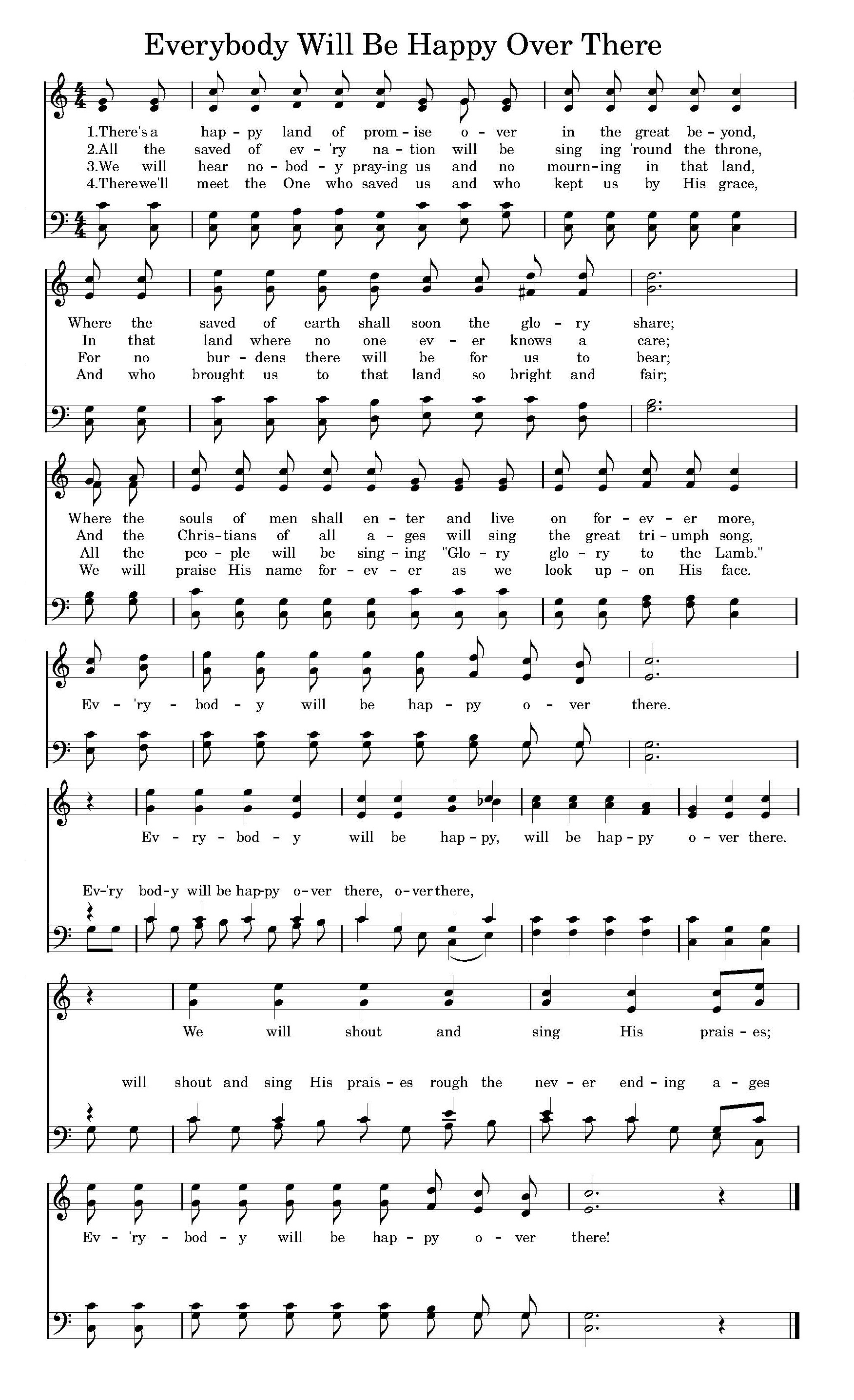 Hymn Sheet for Everybody Will Be Happy Over There
