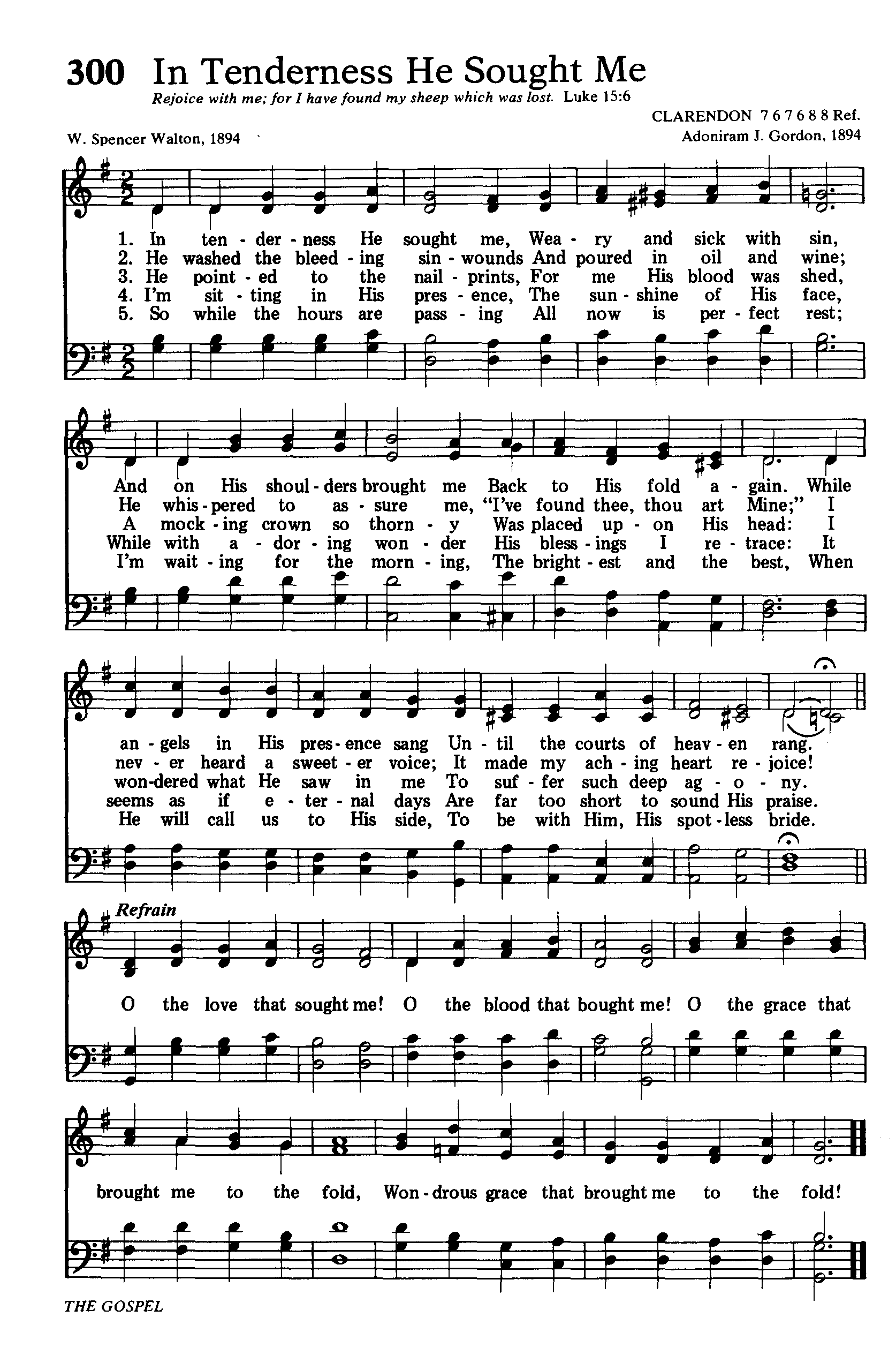 Hymn Sheet for In Tenderness He Sought Me