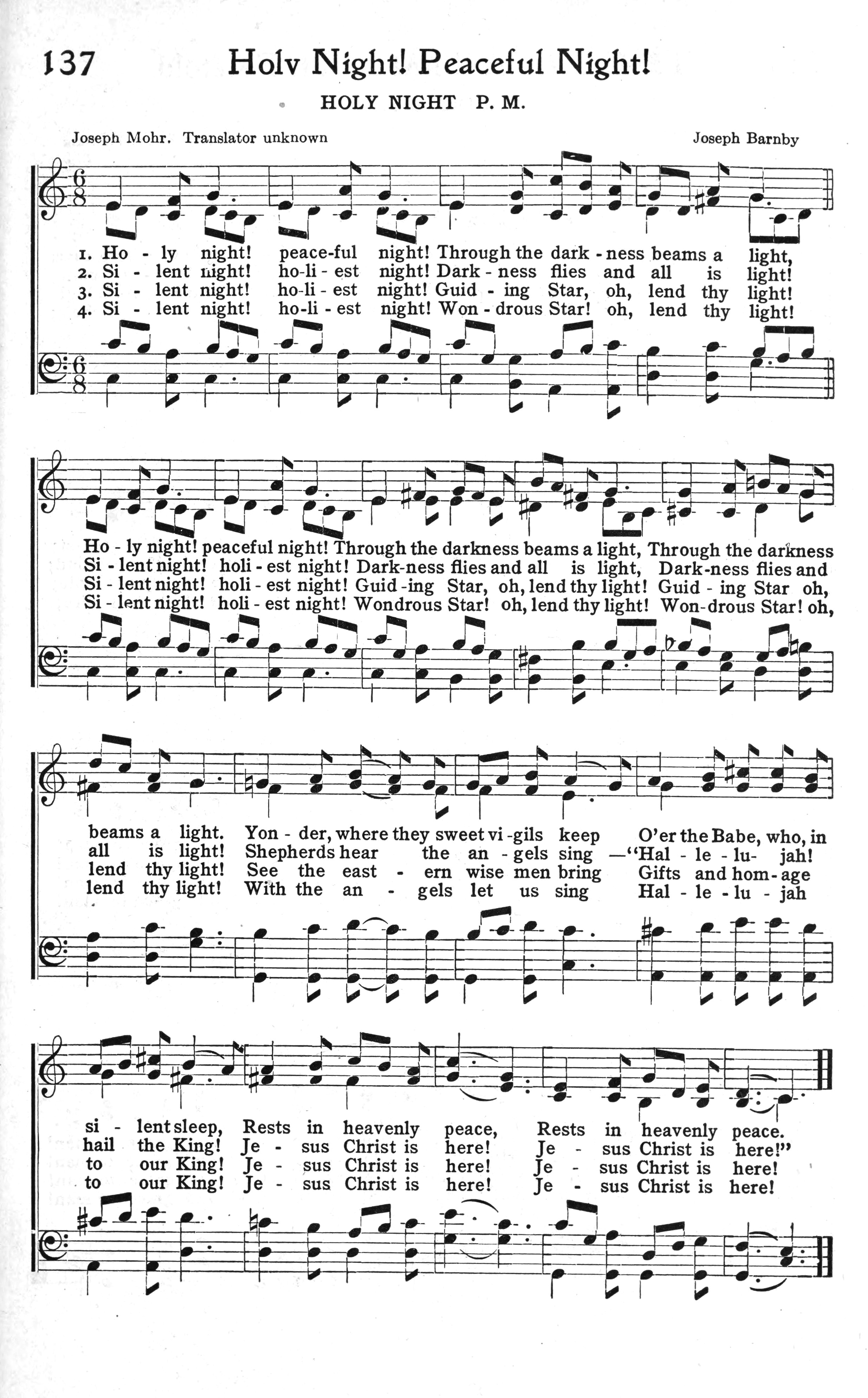 Hymn Sheet for Holy Night! Peaceful Night!