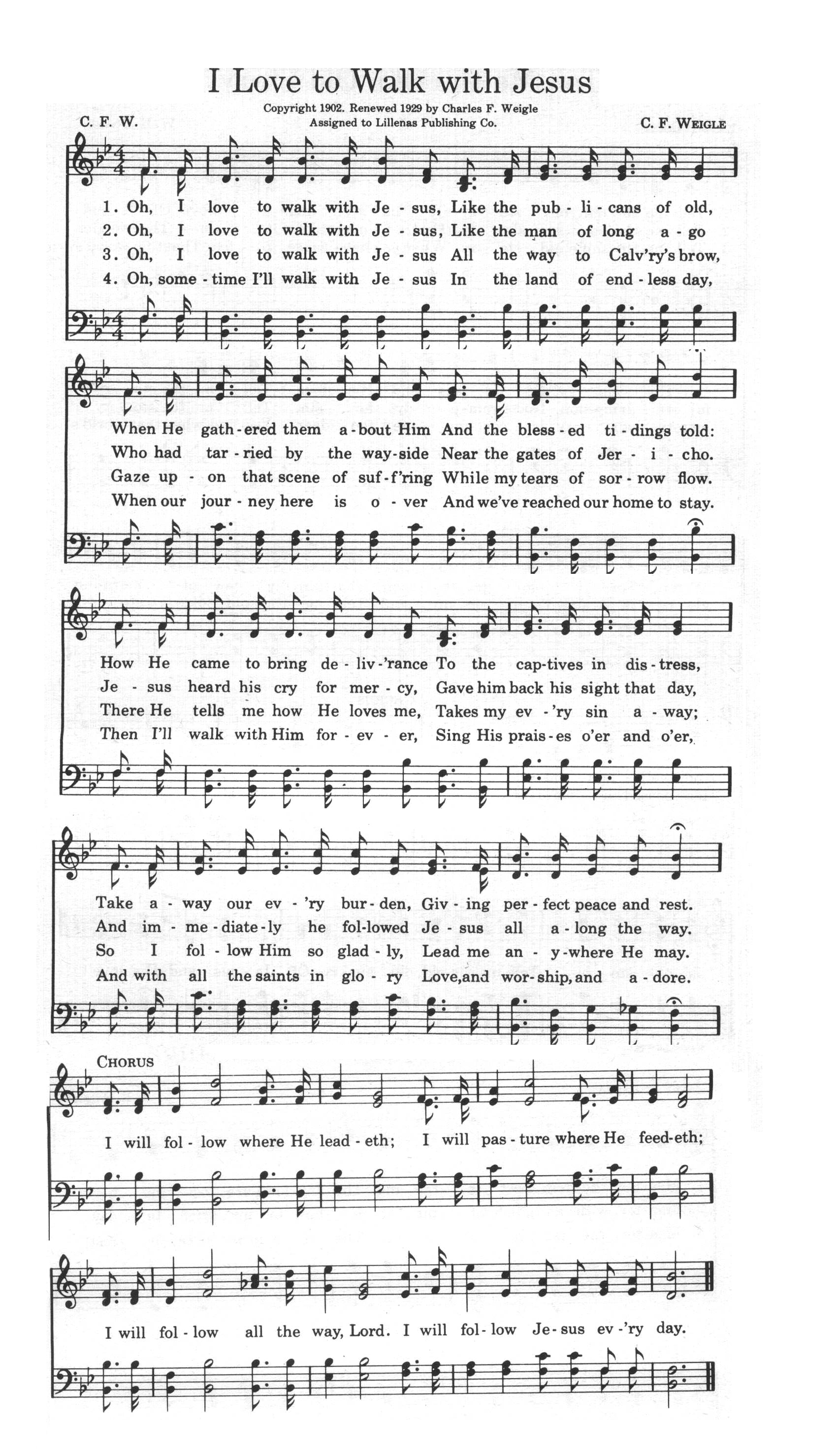 Hymn Sheet for I Love to Walk With Jesus