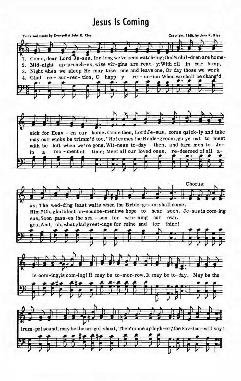 Hymn Sheet for Jesus is Coming