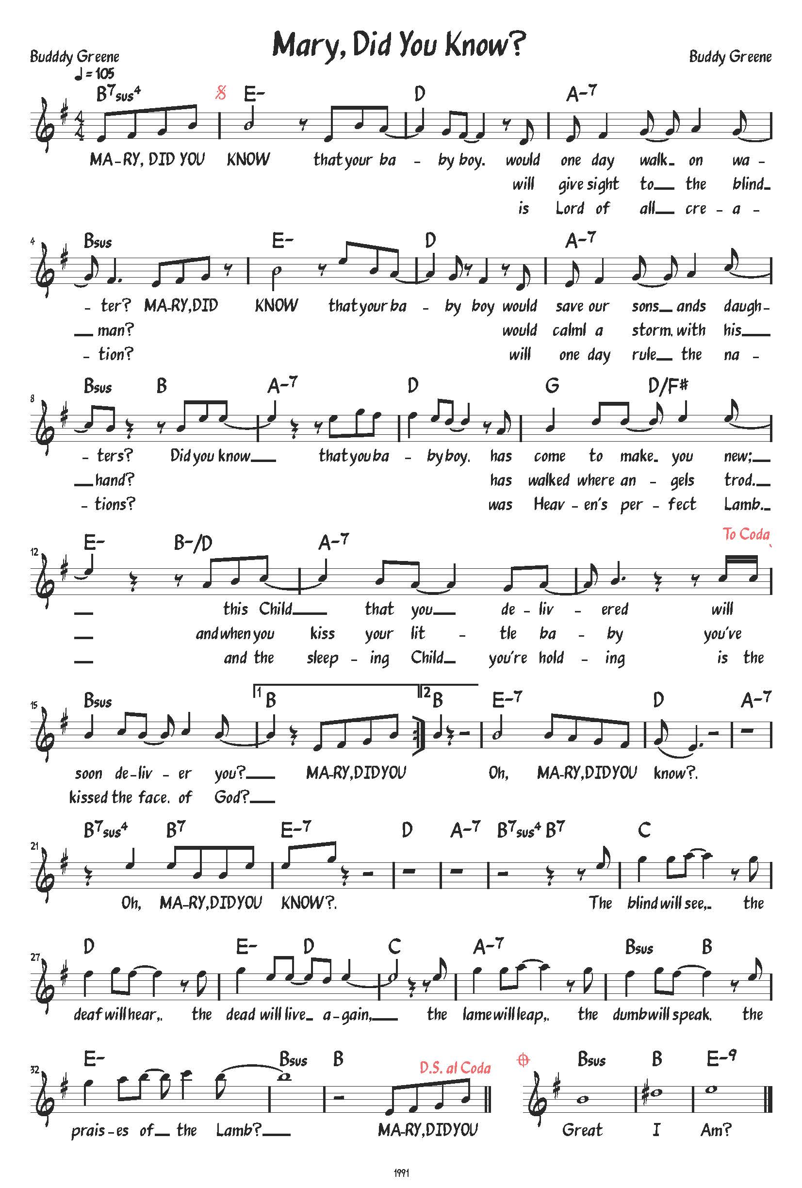 Hymn Sheet for Mary, Did You Know?