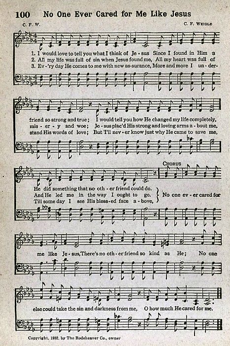 Hymn Sheet for No One Ever Cared for Me Like Jesus