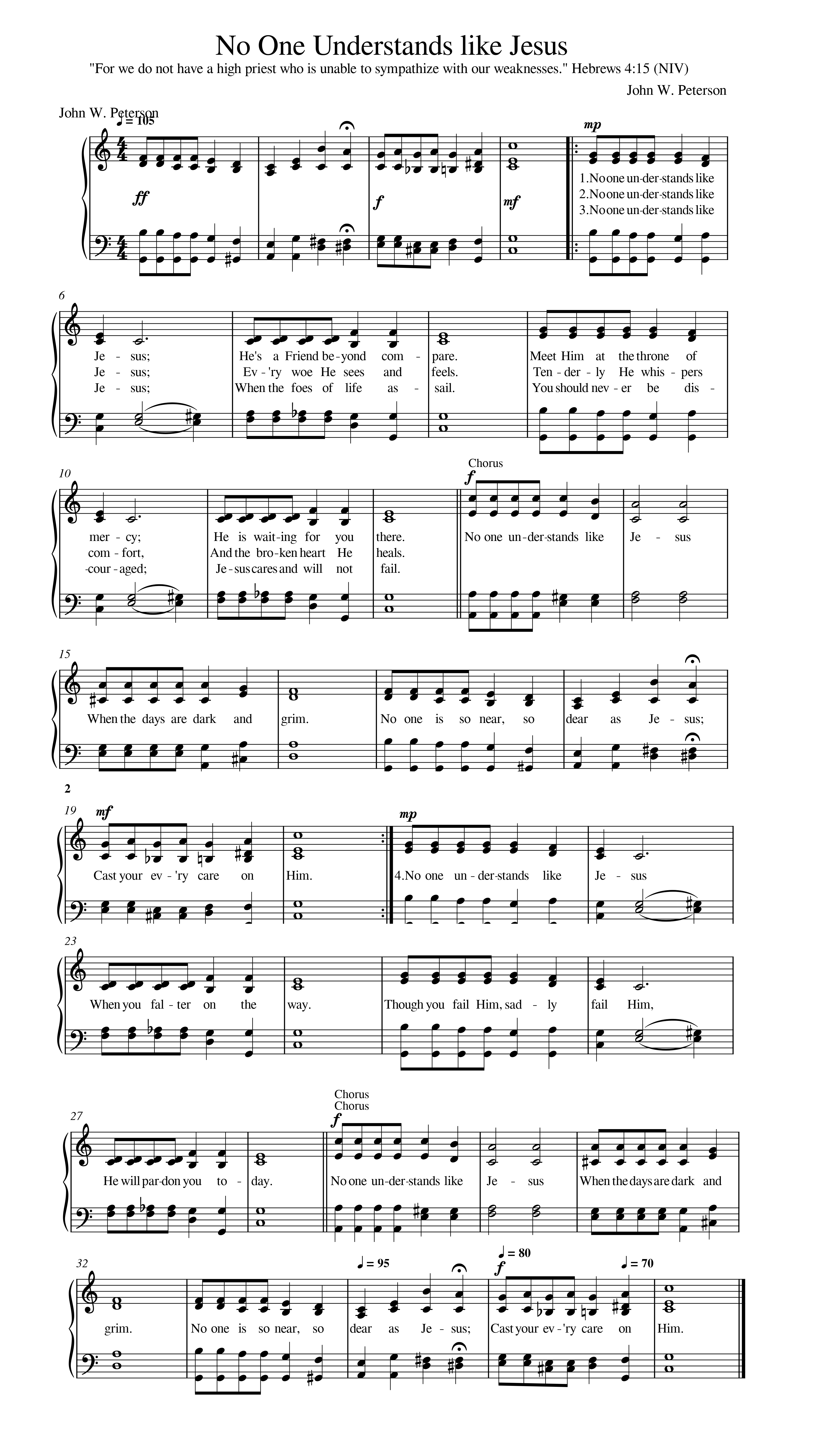 Hymn Sheet for No One Understands Like Jesus