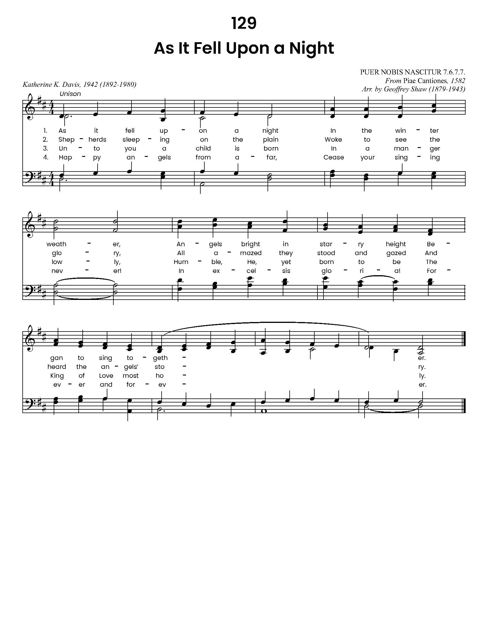 Hymn Sheet for As it Fell Upon a Night