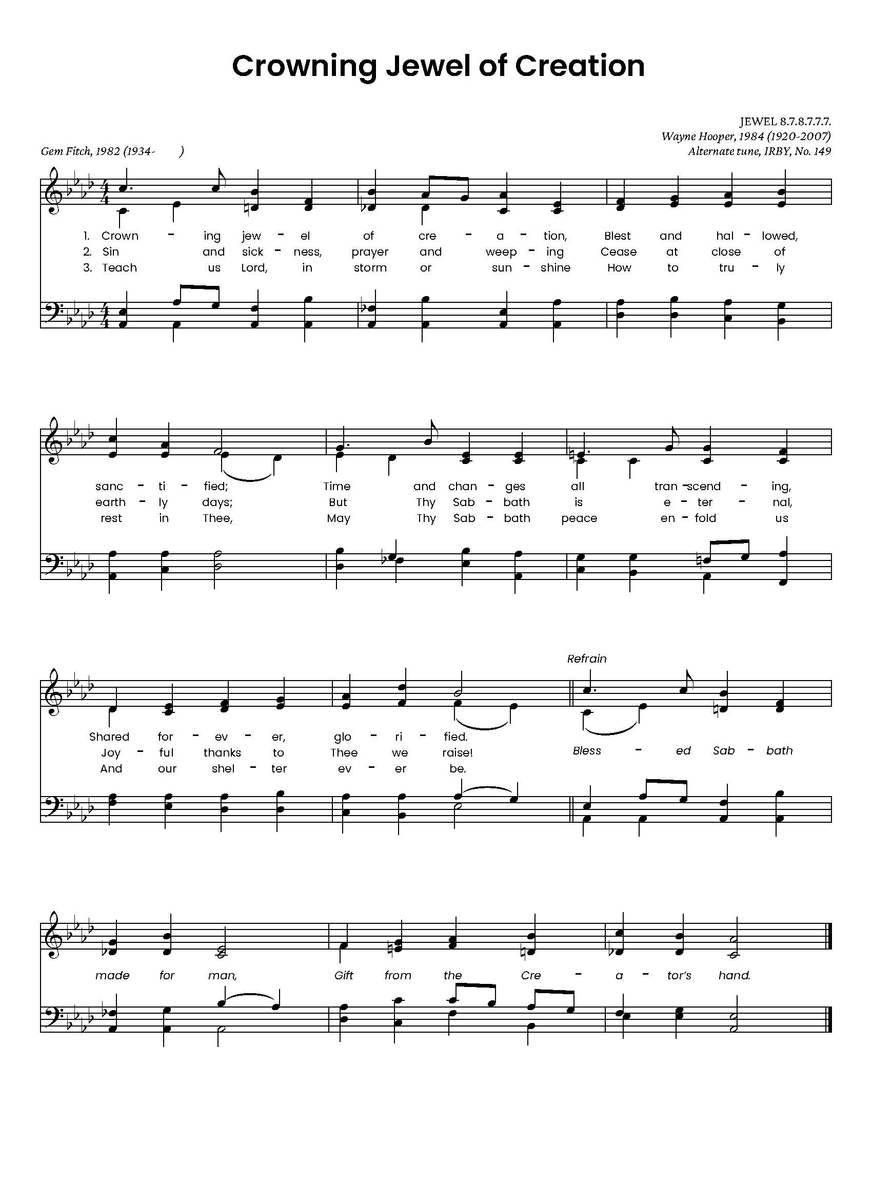 Hymn Sheet for Crowning Jewel of Creation