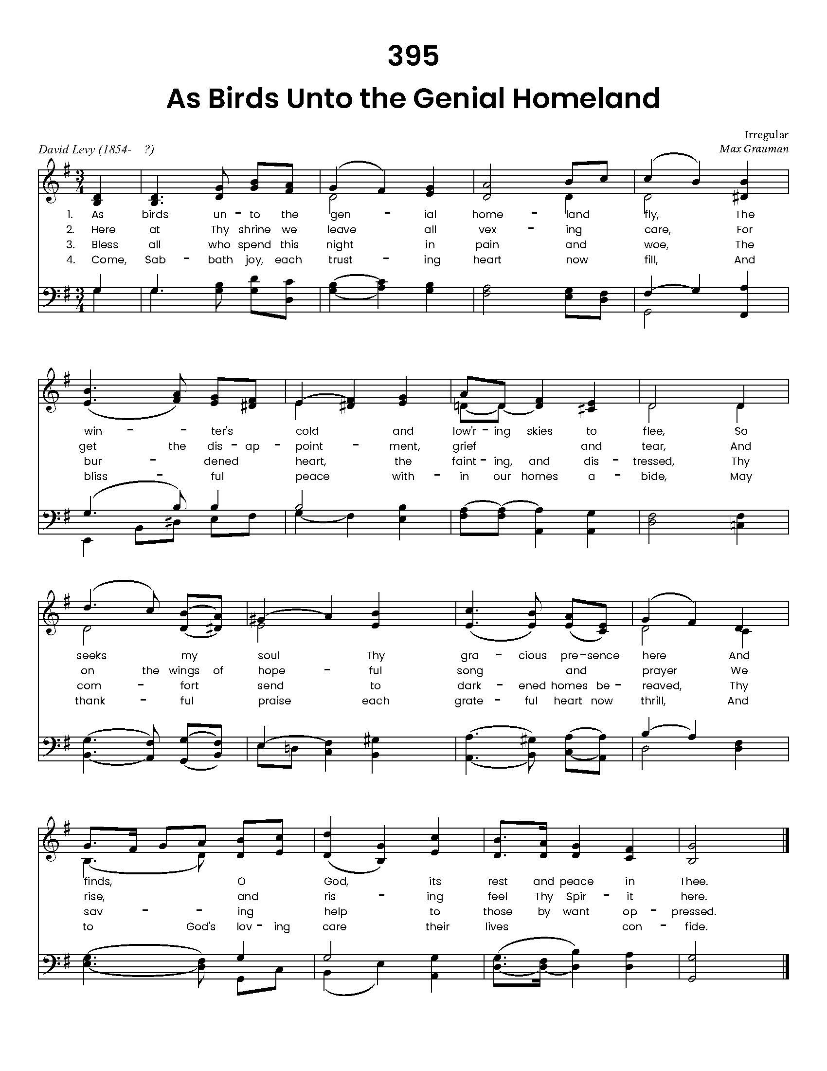 Hymn Sheet for As Birds Unto the Genial Homeland