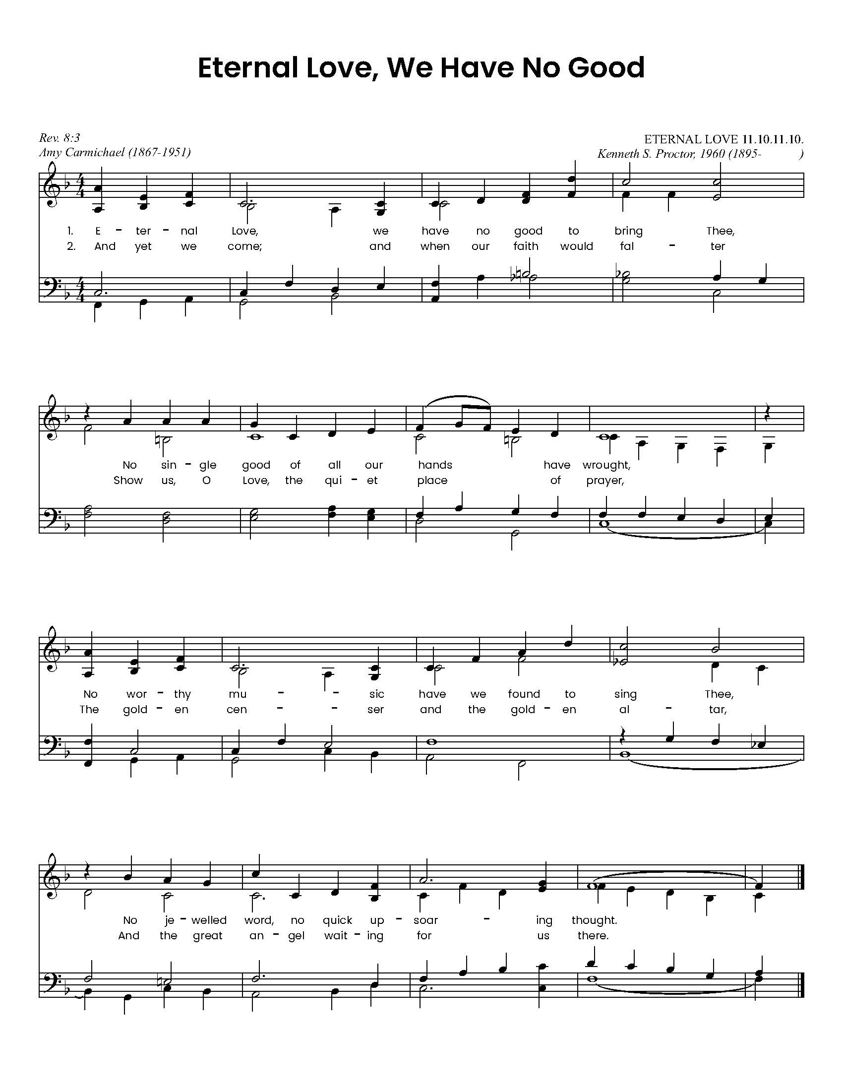 Hymn Sheet for Eternal Love, We Have No Good