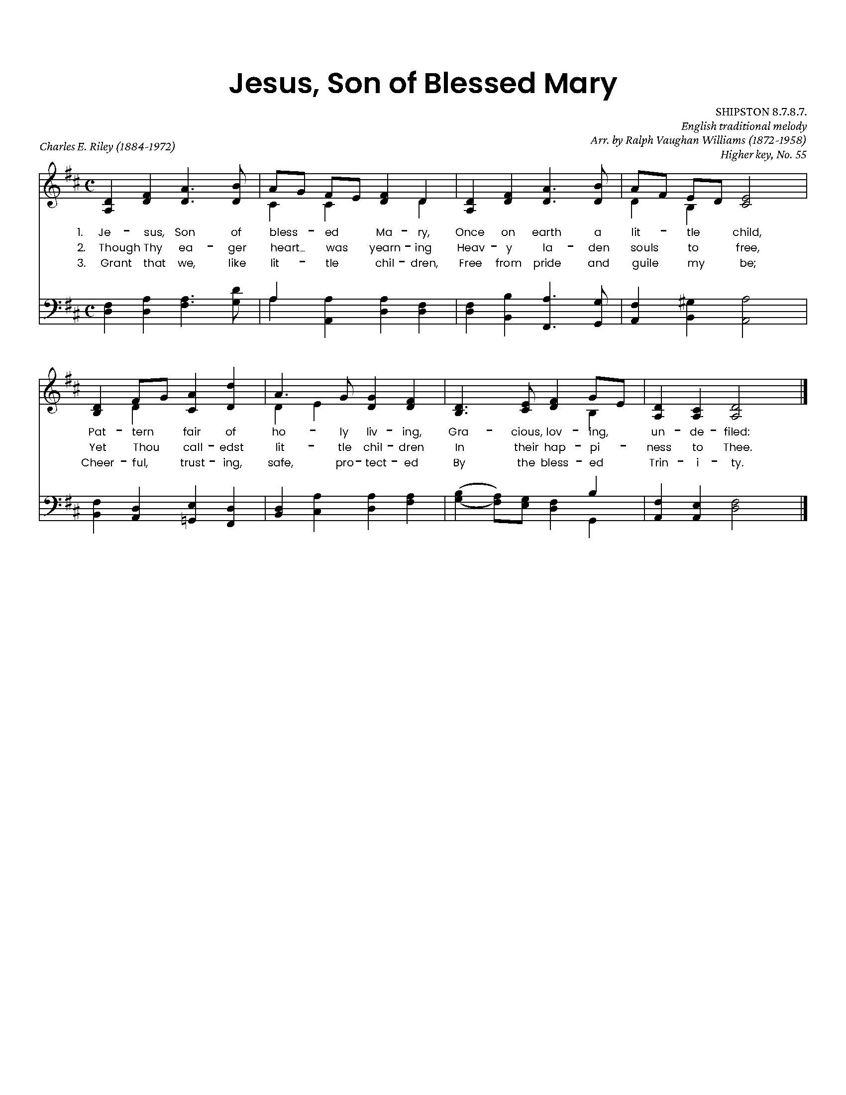 Hymn Sheet for Jesus, Son of Blessed Mary
