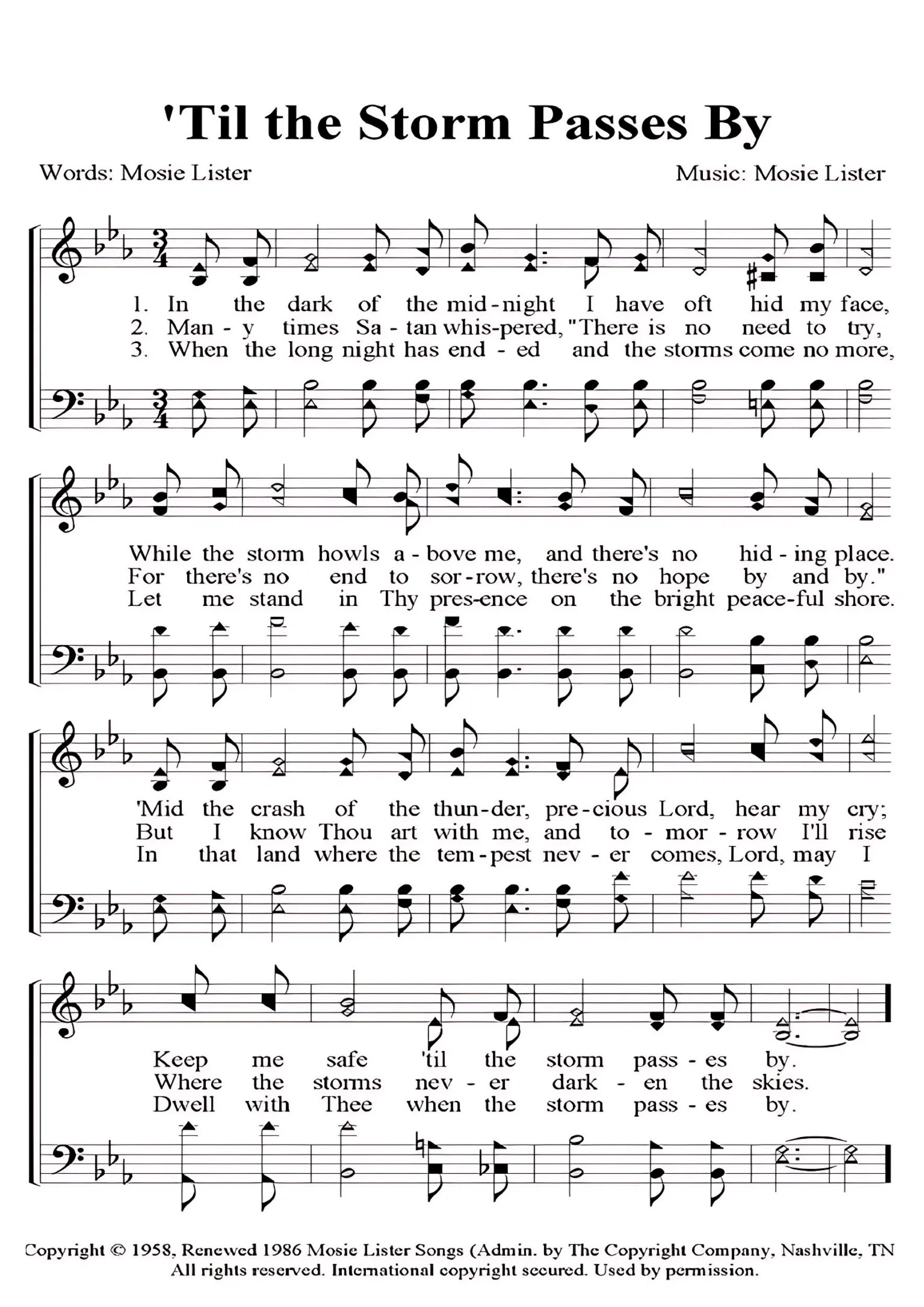 Hymn Sheet for 'Til the Storm Passes By