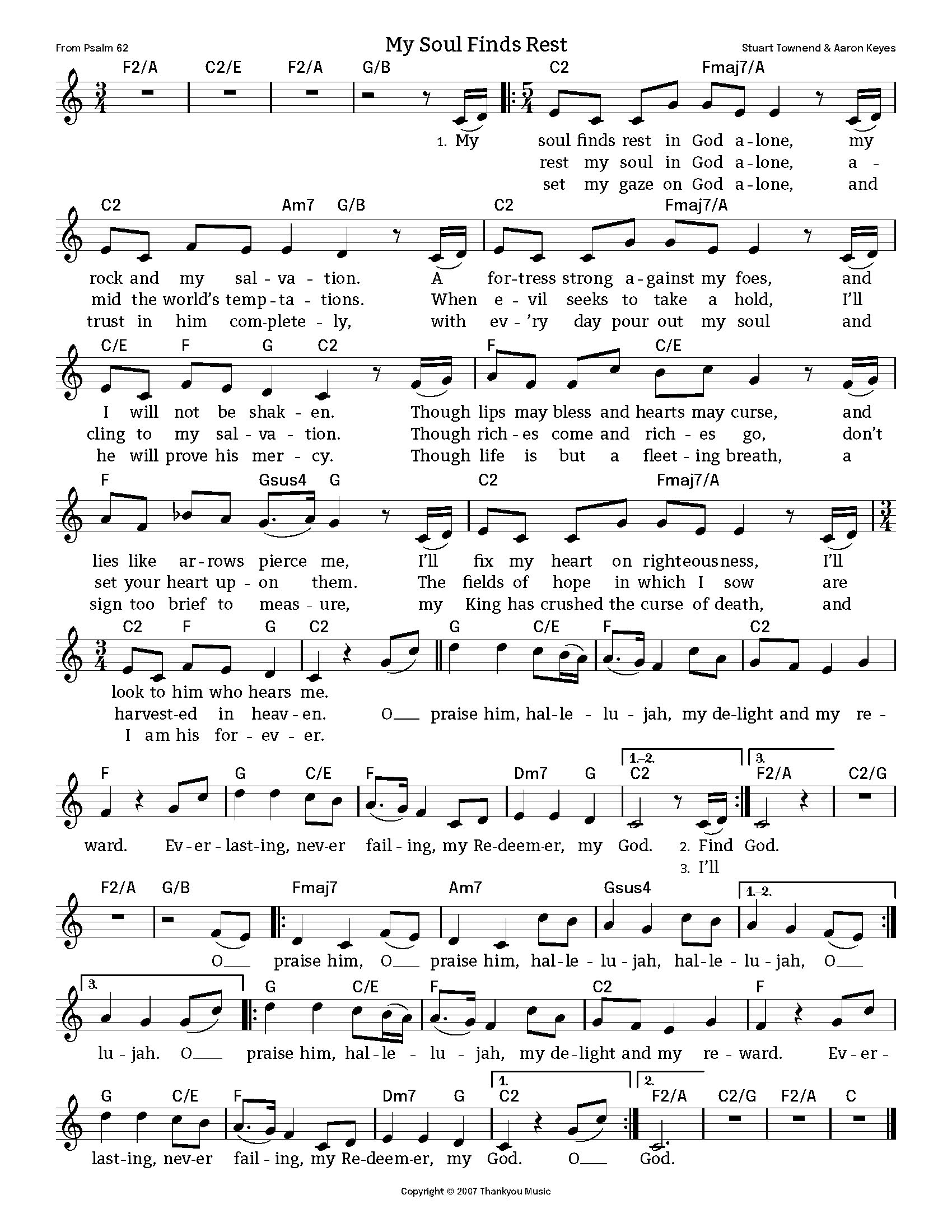 Hymn Sheet for My soul finds rest in God Alone