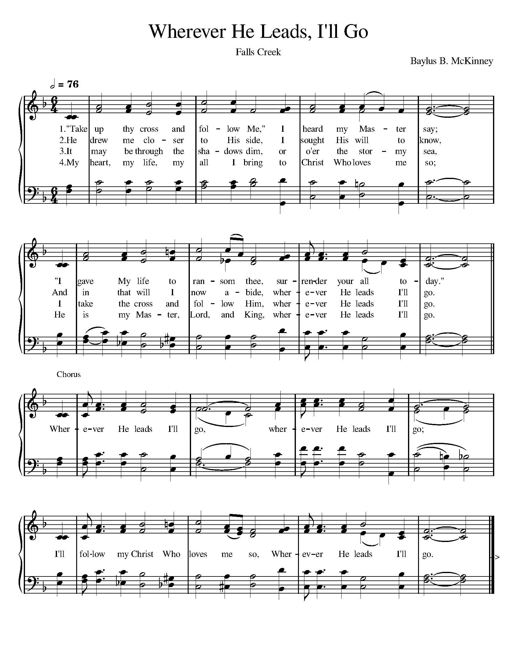 Hymn Sheet for Wherever He Leads I’ll Go