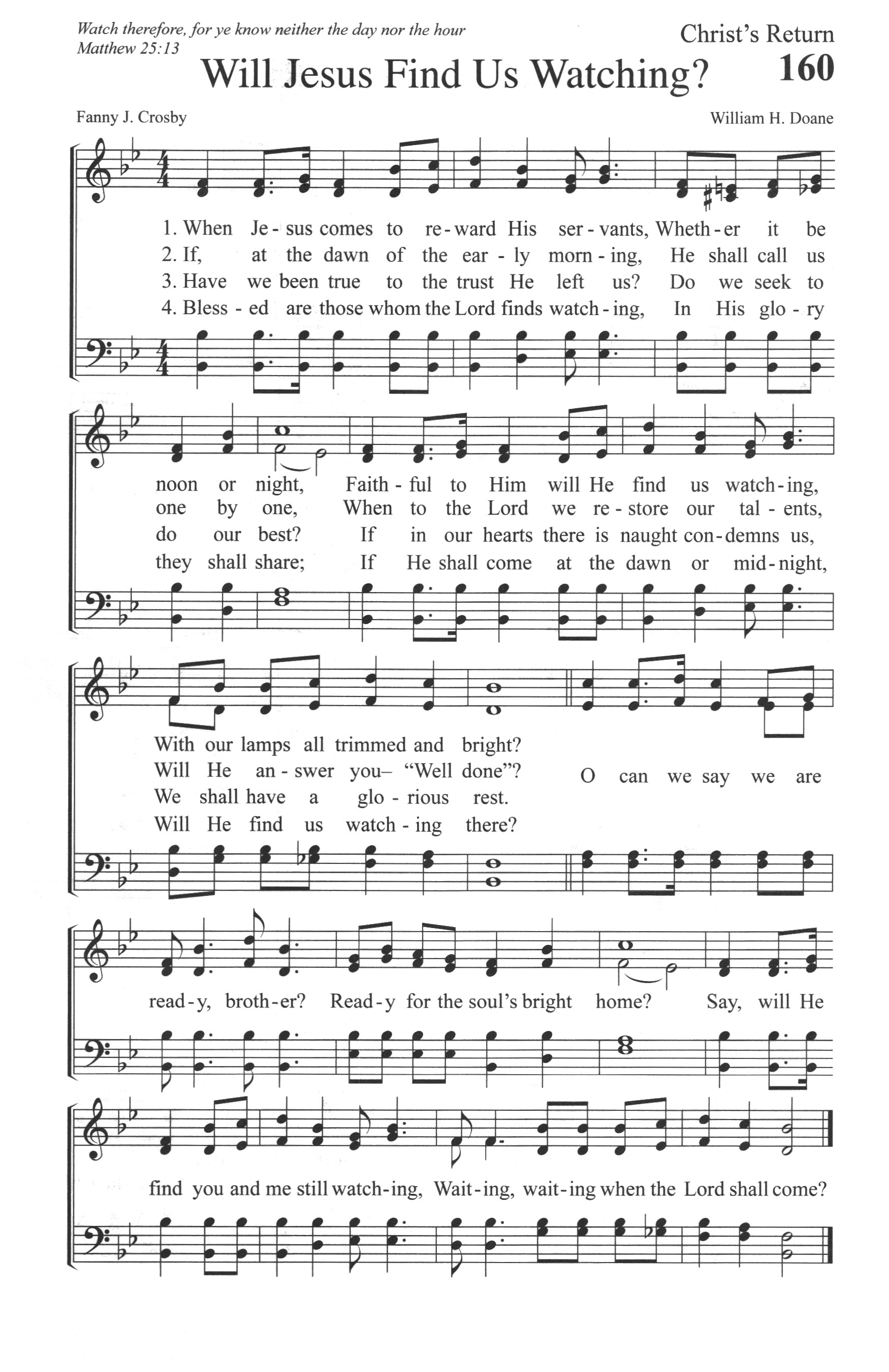 Hymn Sheet for Will Jesus Find Us Watching