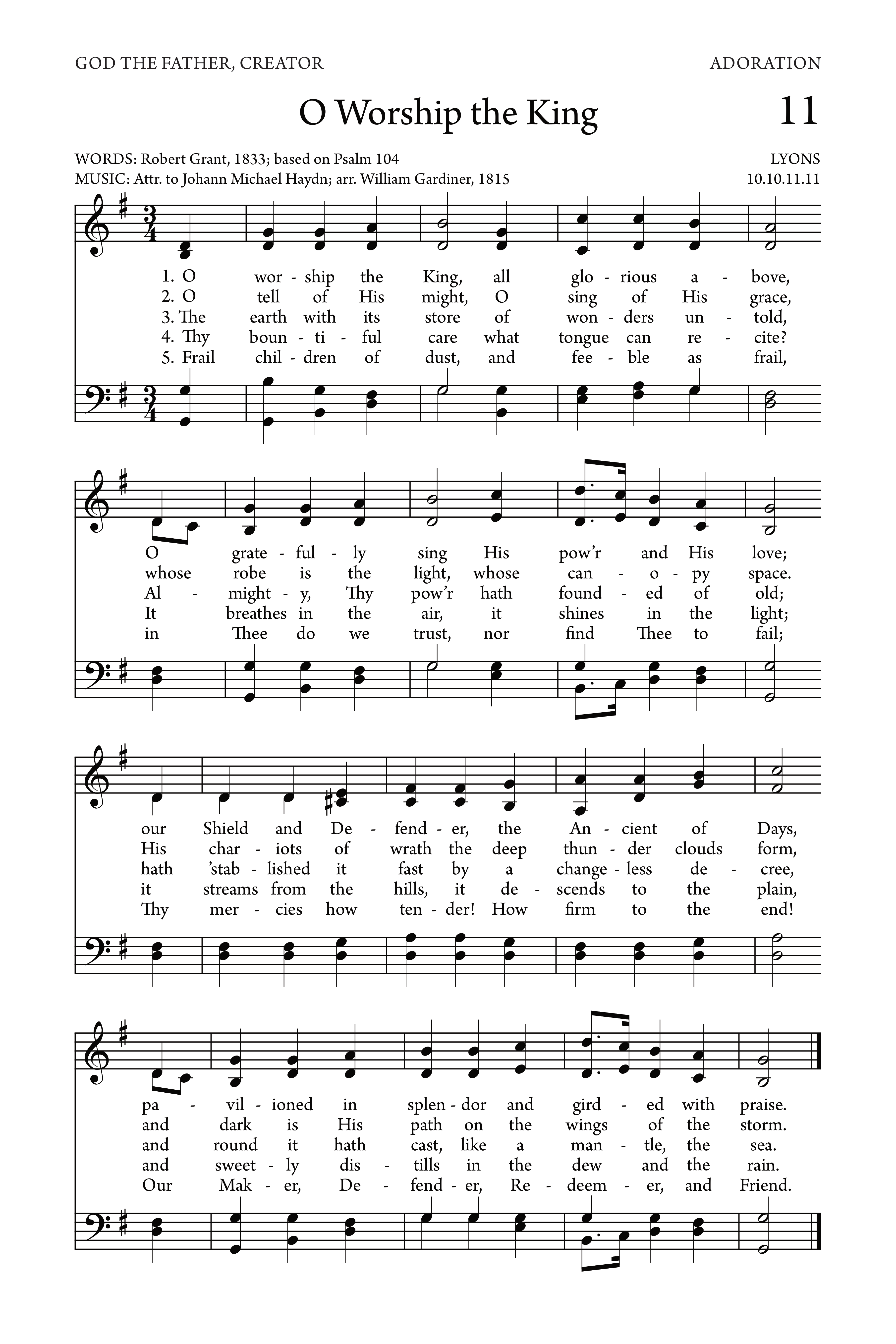 Hymn Sheet for Worship the King, All Glorious Above